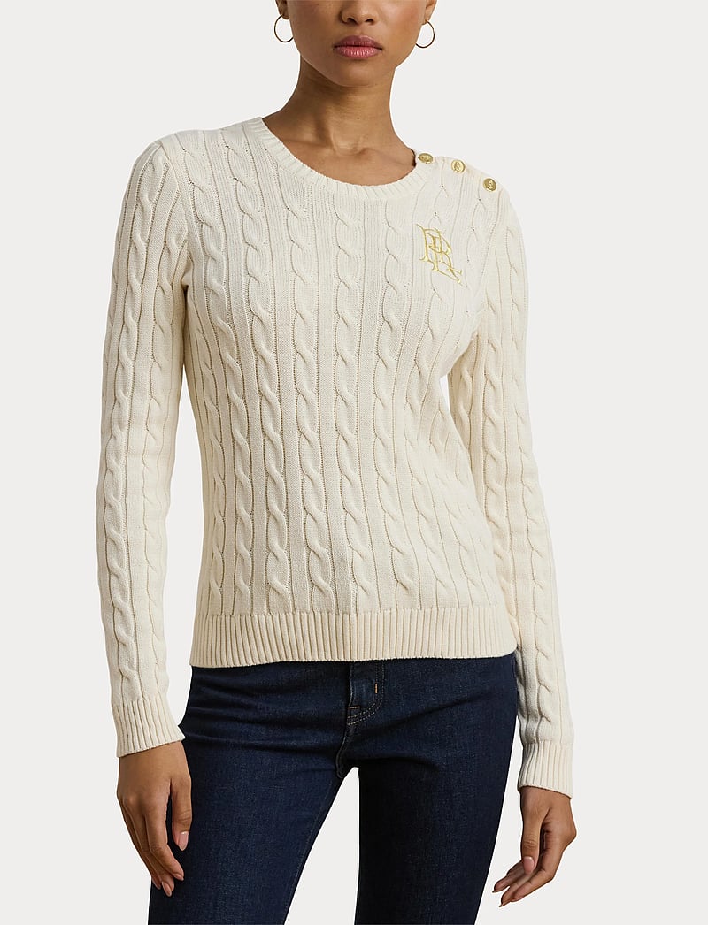 Lauren Ralph Lauren - Button-Trim Cable-Knit Cotton Sweater - trøjer - mascarpone cream - 5
