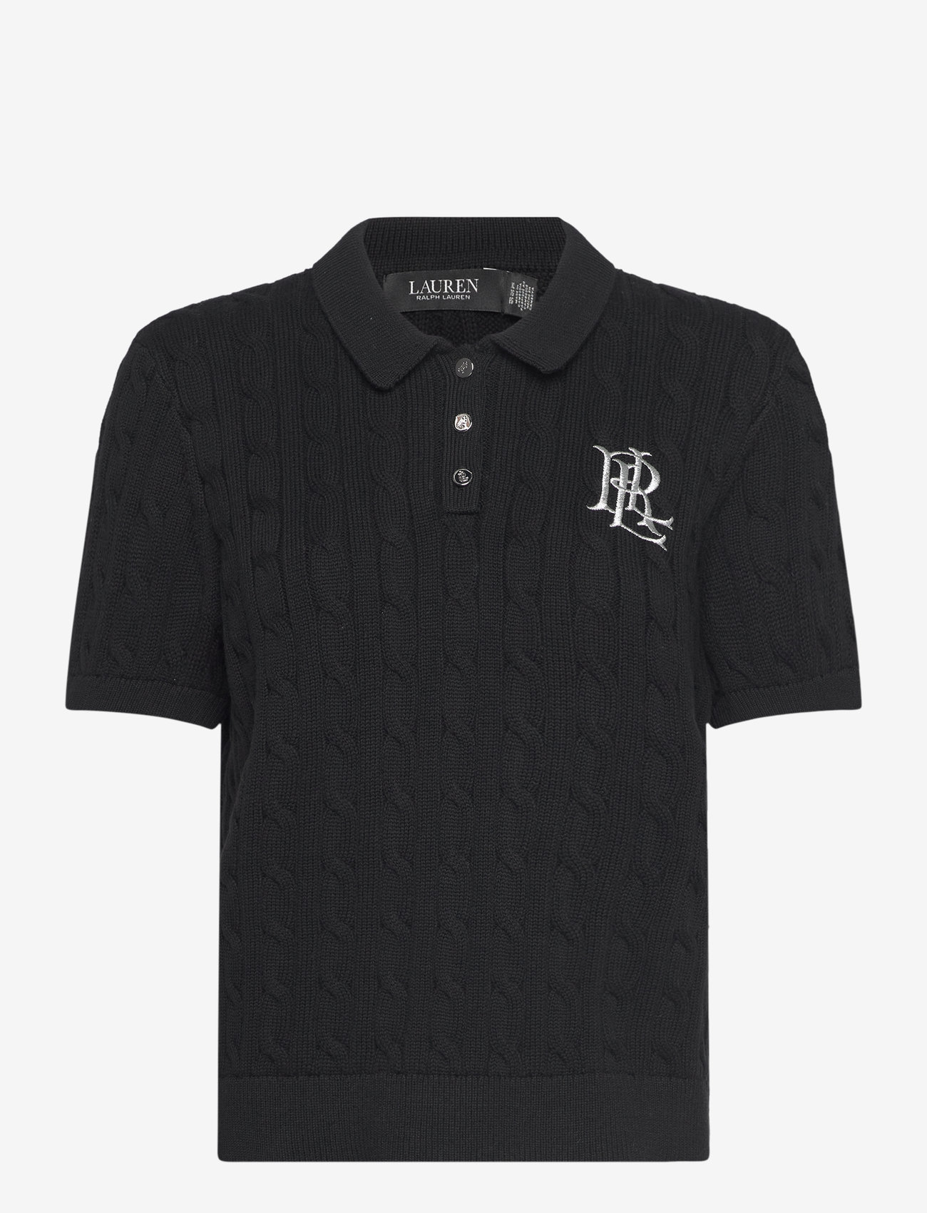 Lauren Ralph Lauren - Cable-Knit Cotton Polo Sweater - stickade tröjor - black - 0