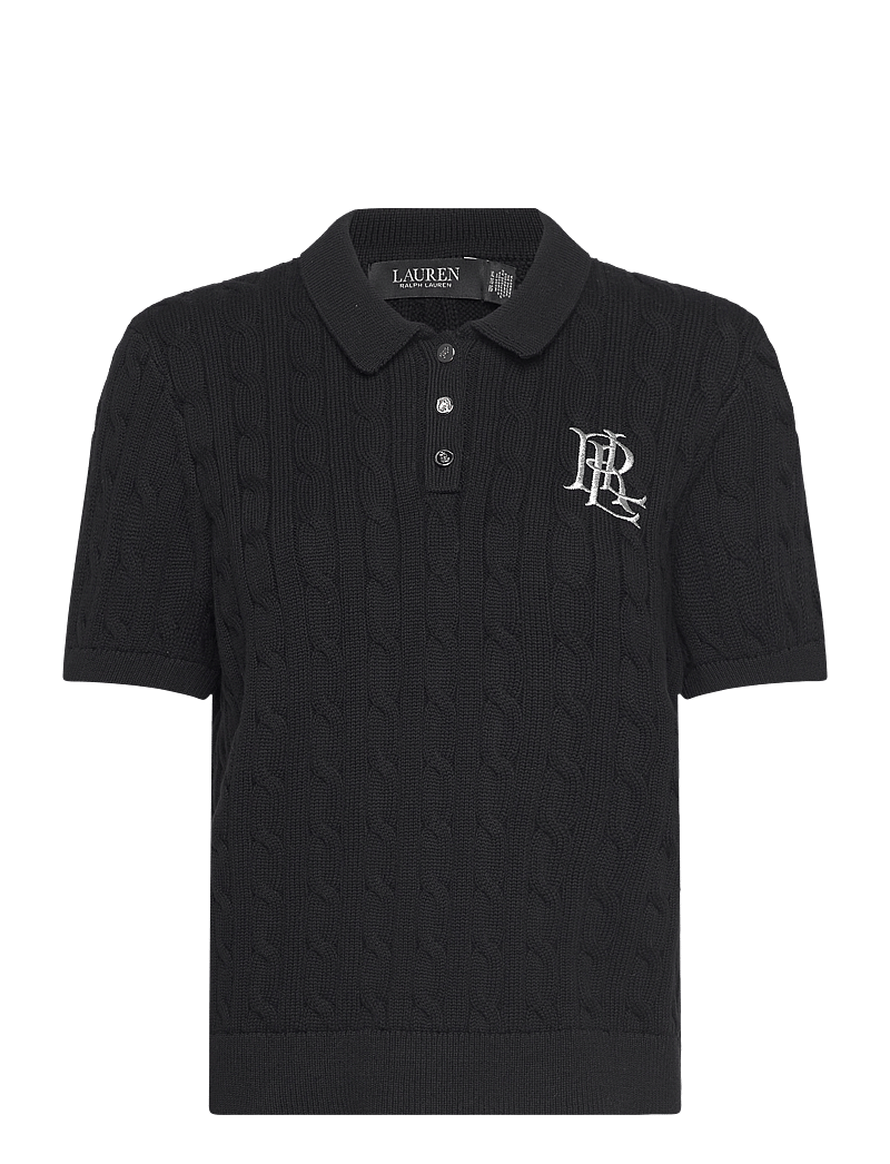 Lauren Ralph Lauren - Cable-Knit Cotton Polo Sweater - stickade tröjor - black - 0