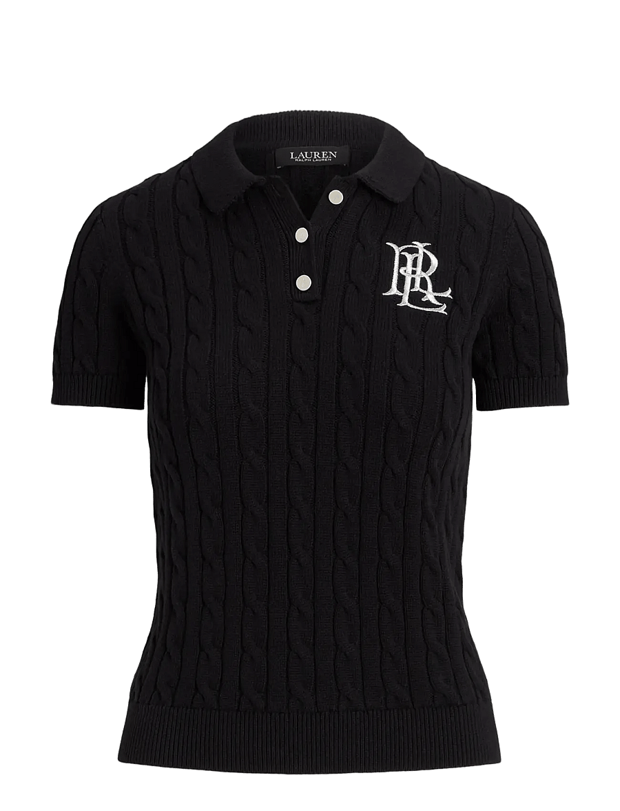 Lauren Ralph Lauren - Cable-Knit Cotton Polo Sweater - pulls - black - 1
