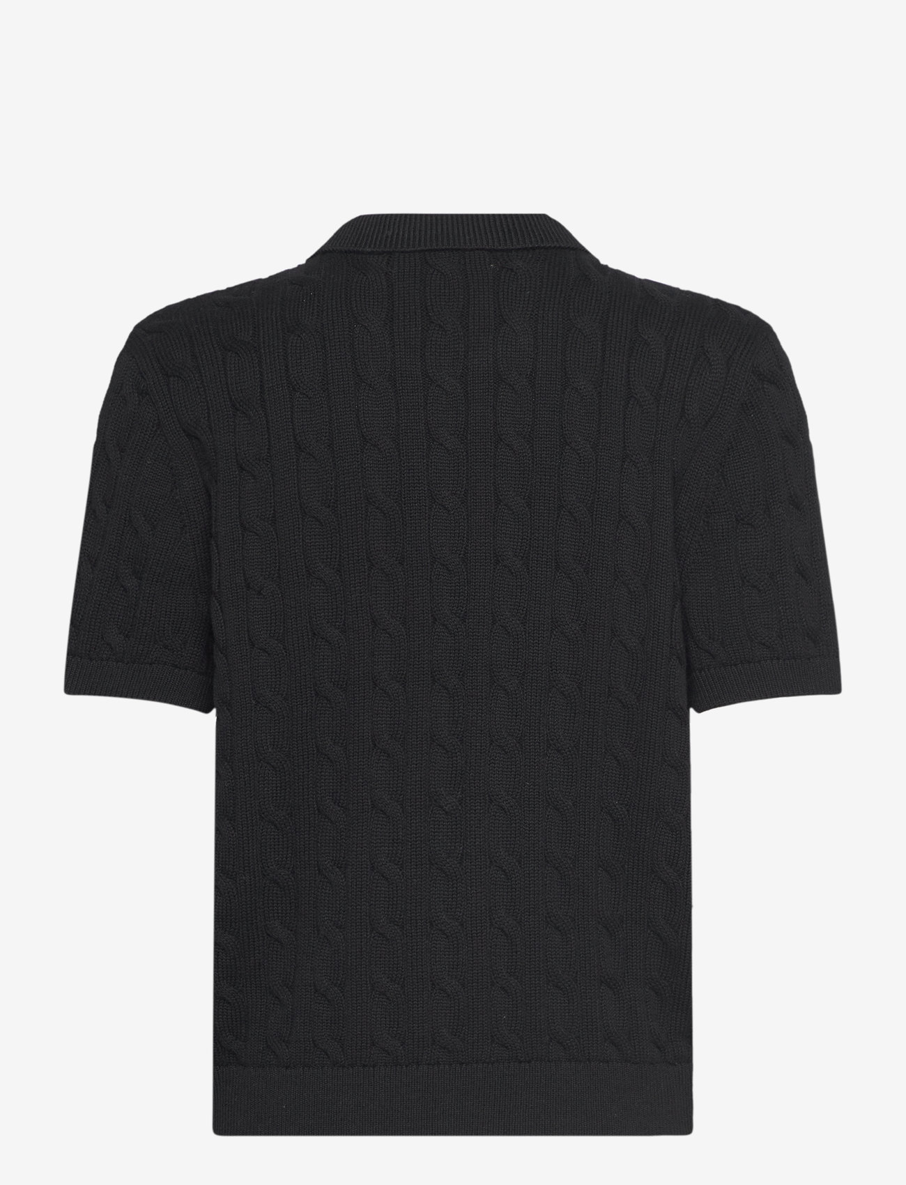 Lauren Ralph Lauren - Cable-Knit Cotton Polo Sweater - stickade tröjor - black - 1