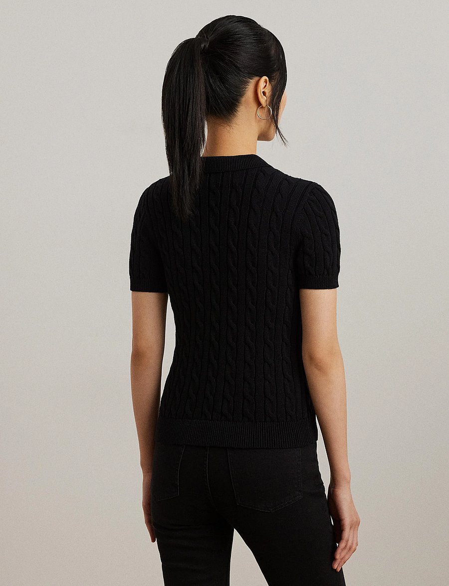 Lauren Ralph Lauren - Cable-Knit Cotton Polo Sweater - pulls - black - 3