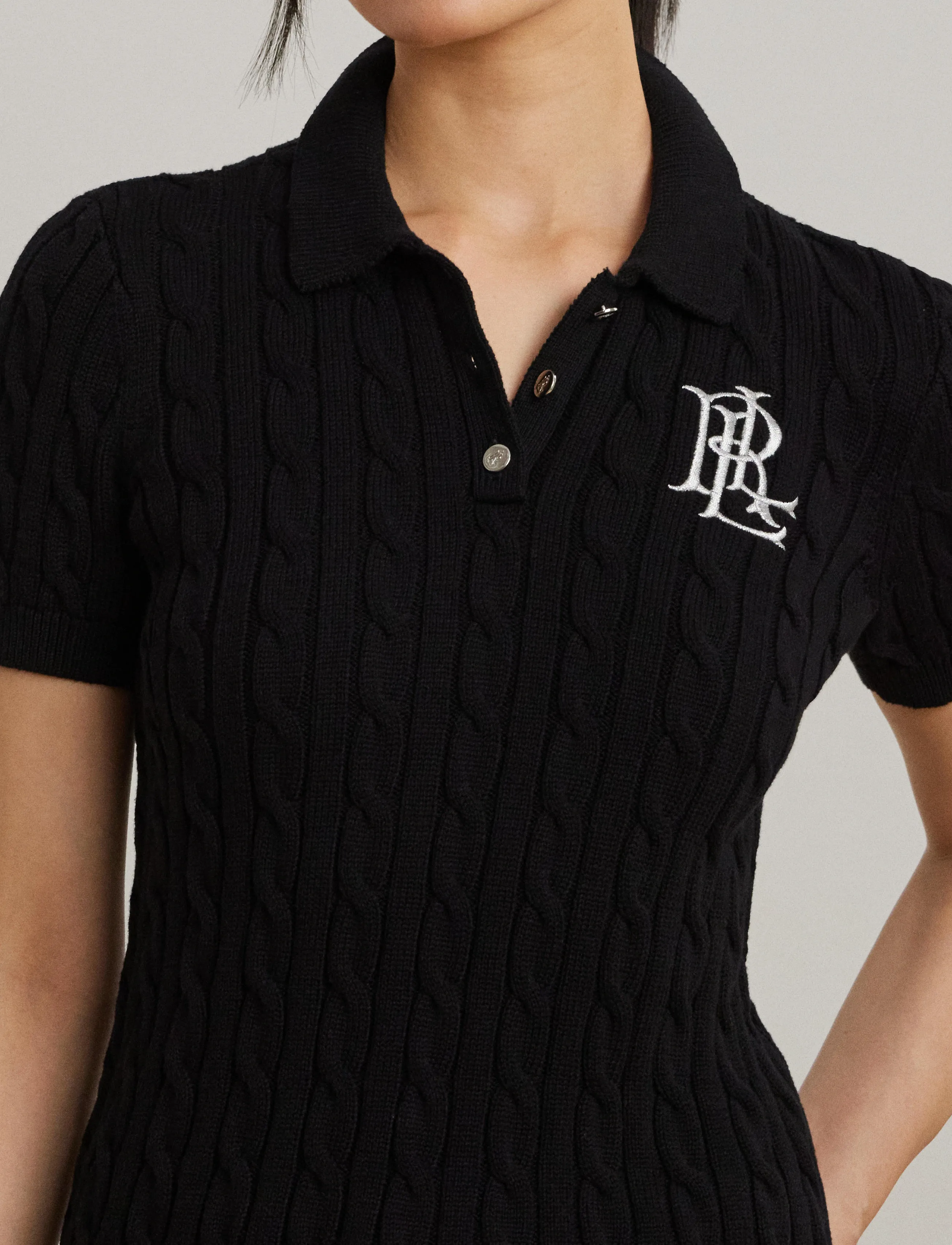 Lauren Ralph Lauren - Cable-Knit Cotton Polo Sweater - pulls - black - 4