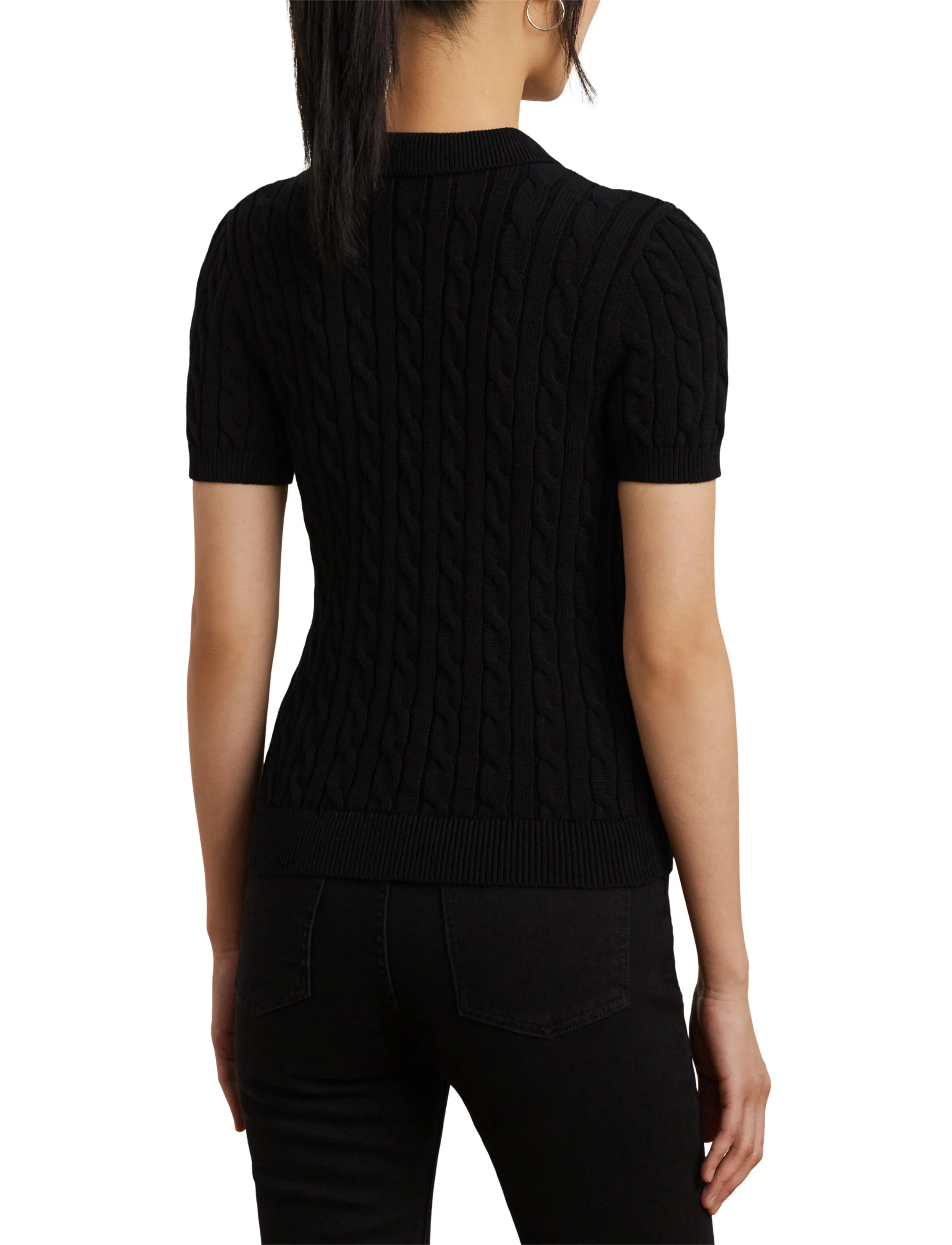 Lauren Ralph Lauren - Cable-Knit Cotton Polo Sweater - pulls - black - 5