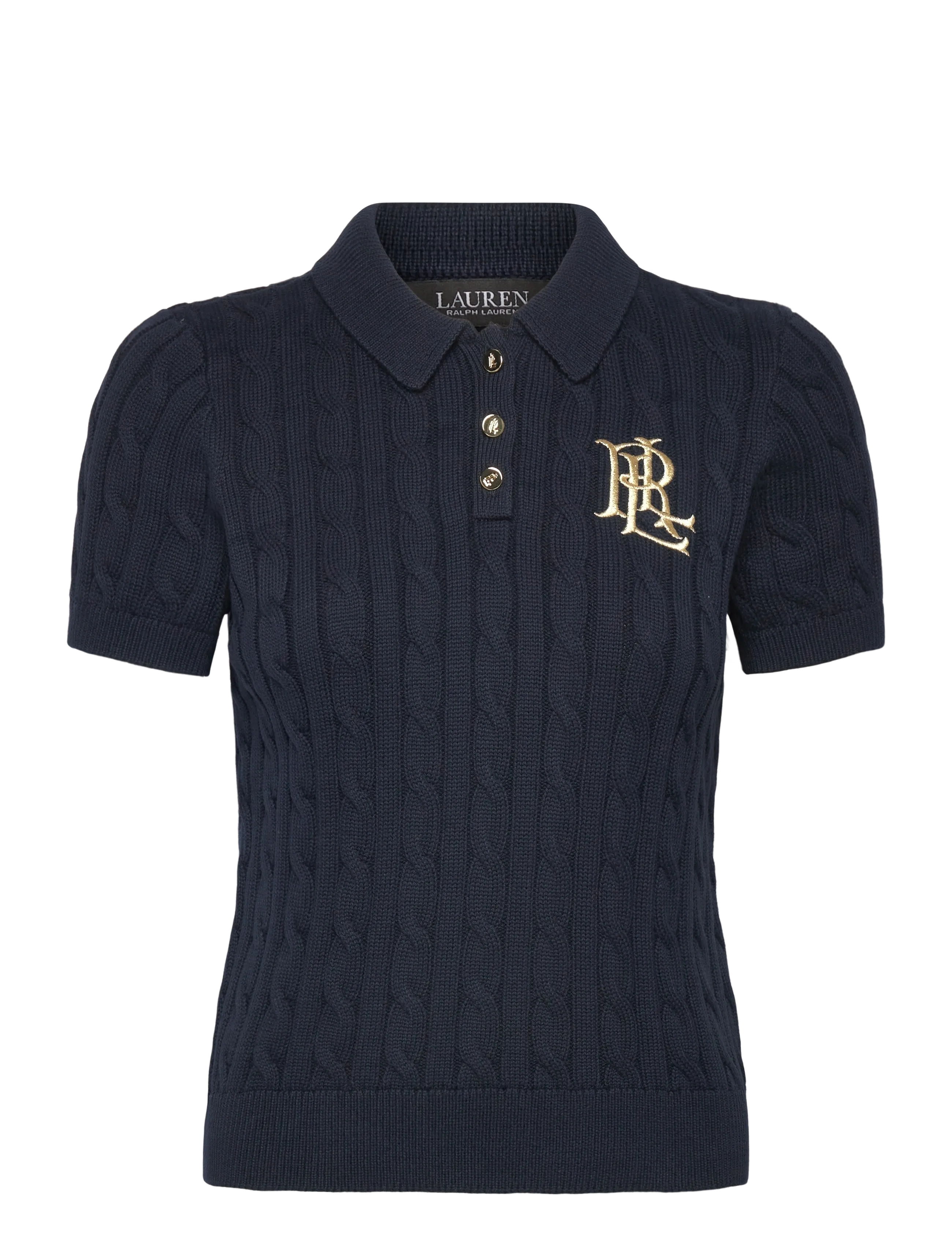 Cable-Knit Cotton Polo Sweater - LAUREN NAVY