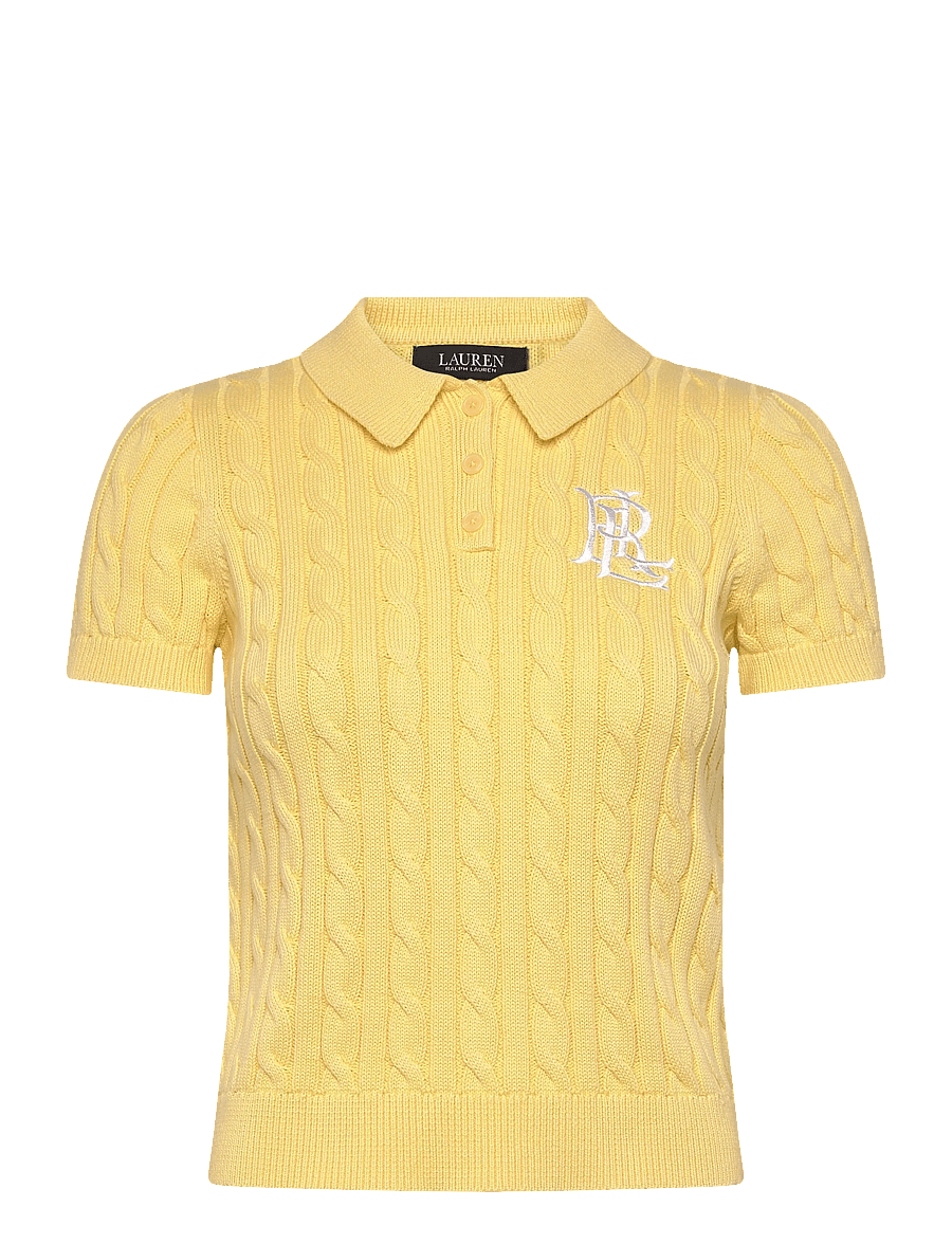 Lauren Ralph Lauren - Cable-Knit Cotton Polo Sweater - striktrøjer - lemon sorbet - 1