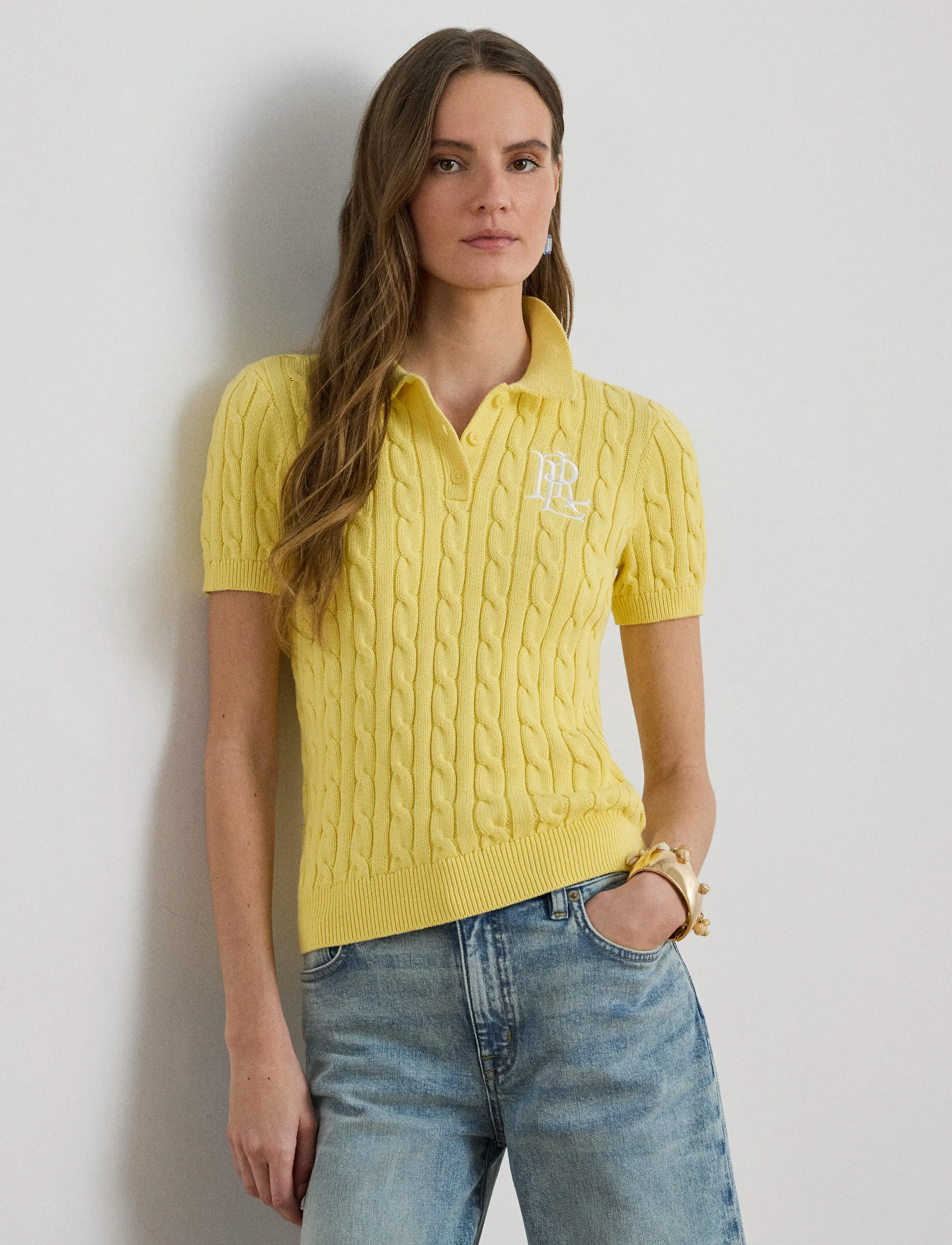 Lauren Ralph Lauren Cable-Knit Cotton Polo Sweater - Strickmode - LEMON SORBET / yellow