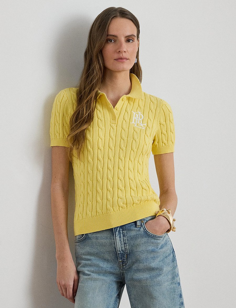 Lauren Ralph Lauren - Cable-Knit Cotton Polo Sweater - striktrøjer - lemon sorbet - 0