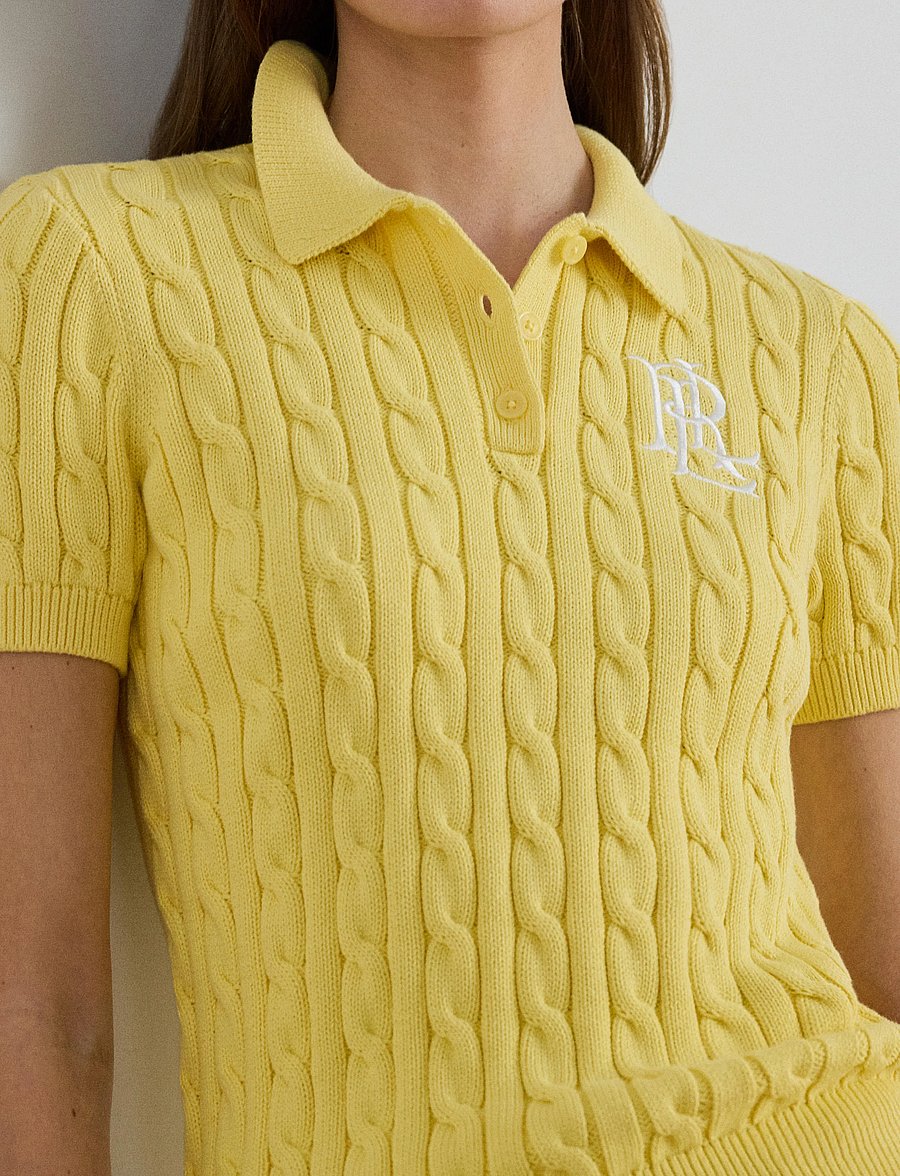 Lauren Ralph Lauren - Cable-Knit Cotton Polo Sweater - striktrøjer - lemon sorbet - 4