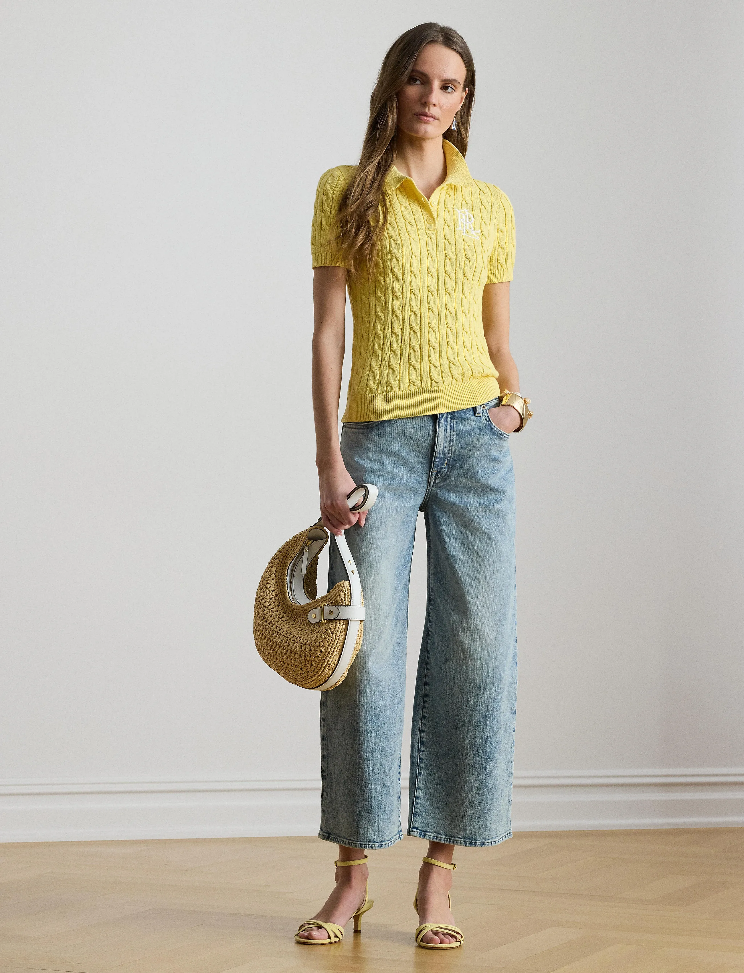 Lauren Ralph Lauren - Cable-Knit Cotton Polo Sweater - striktrøjer - lemon sorbet - 5