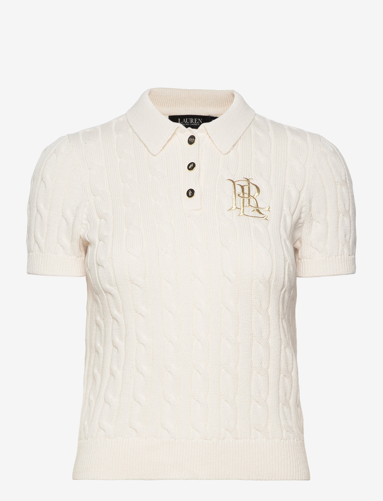 Lauren Ralph Lauren - Cable-Knit Cotton Polo Sweater - striktrøjer - mascarpone cream - 0