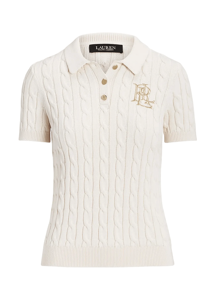 Lauren Ralph Lauren - Cable-Knit Cotton Polo Sweater - striktrøjer - mascarpone cream - 1