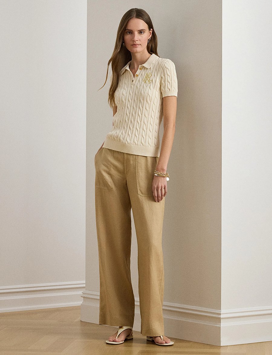 Lauren Ralph Lauren - Cable-Knit Cotton Polo Sweater - striktrøjer - mascarpone cream - 0