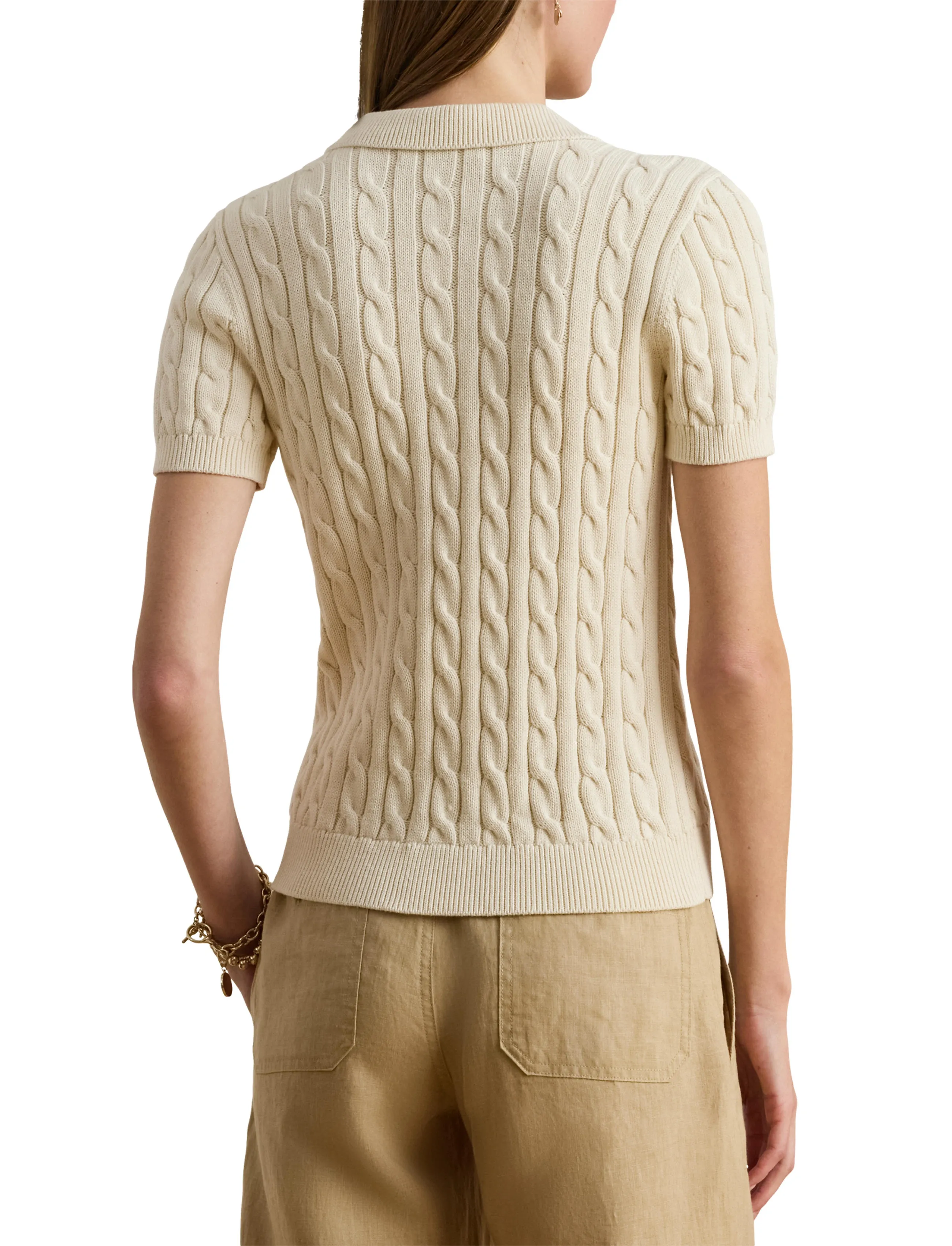 Lauren Ralph Lauren - Cable-Knit Cotton Polo Sweater - striktrøjer - mascarpone cream - 5