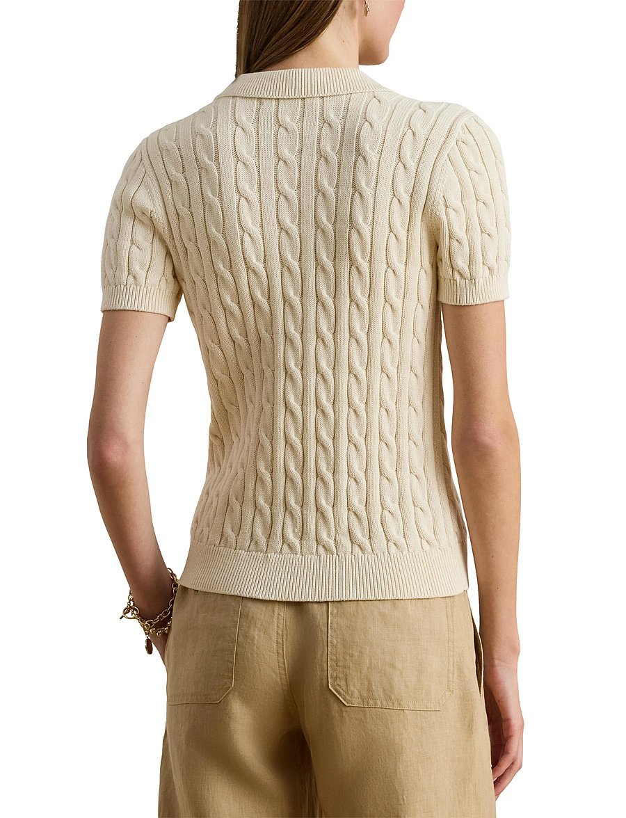 Lauren Ralph Lauren - Cable-Knit Cotton Polo Sweater - striktrøjer - mascarpone cream - 5