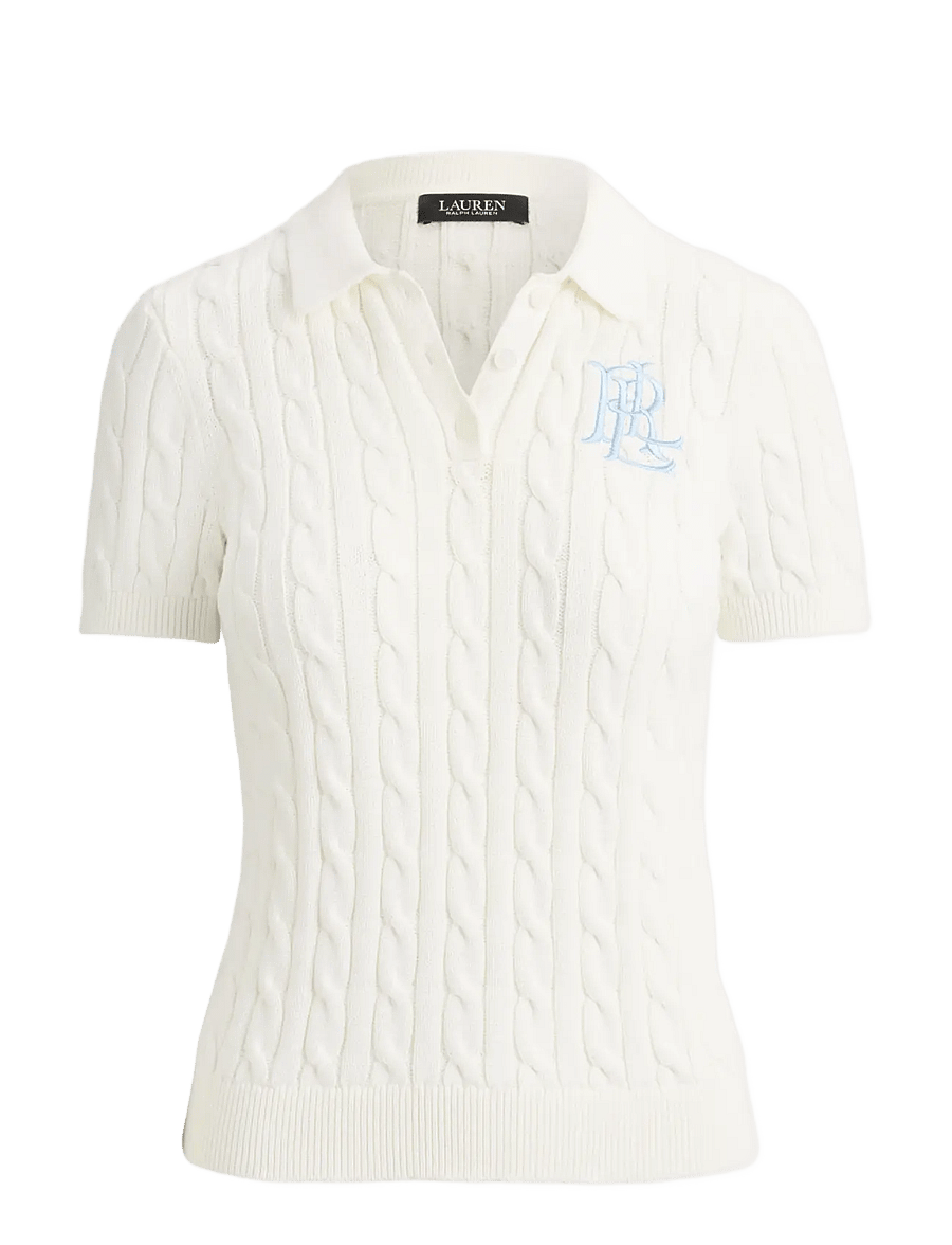 Lauren Ralph Lauren - Cable-Knit Cotton Polo Sweater - striktrøjer - white - 1