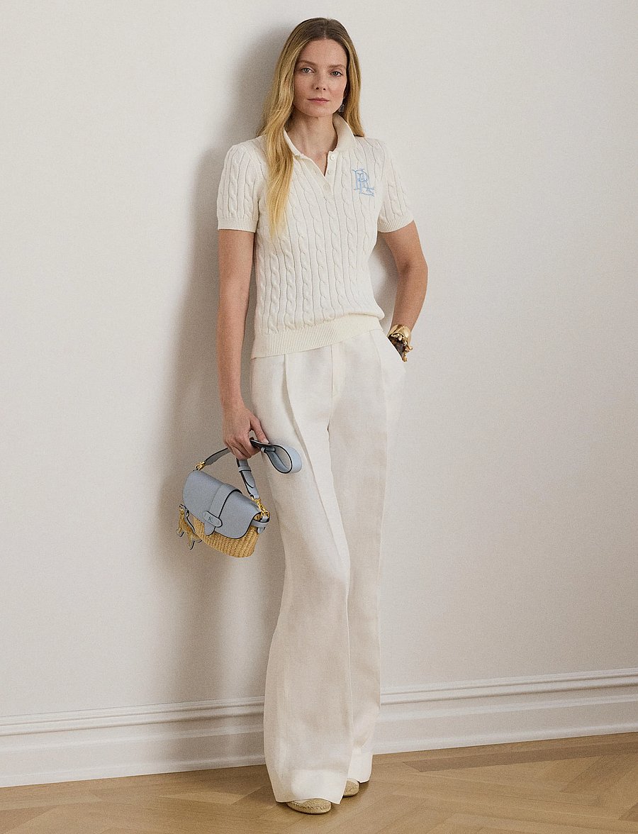 Lauren Ralph Lauren - Cable-Knit Cotton Polo Sweater - striktrøjer - white - 0