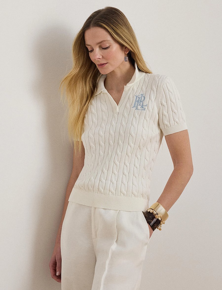 Lauren Ralph Lauren - Cable-Knit Cotton Polo Sweater - striktrøjer - white - 2