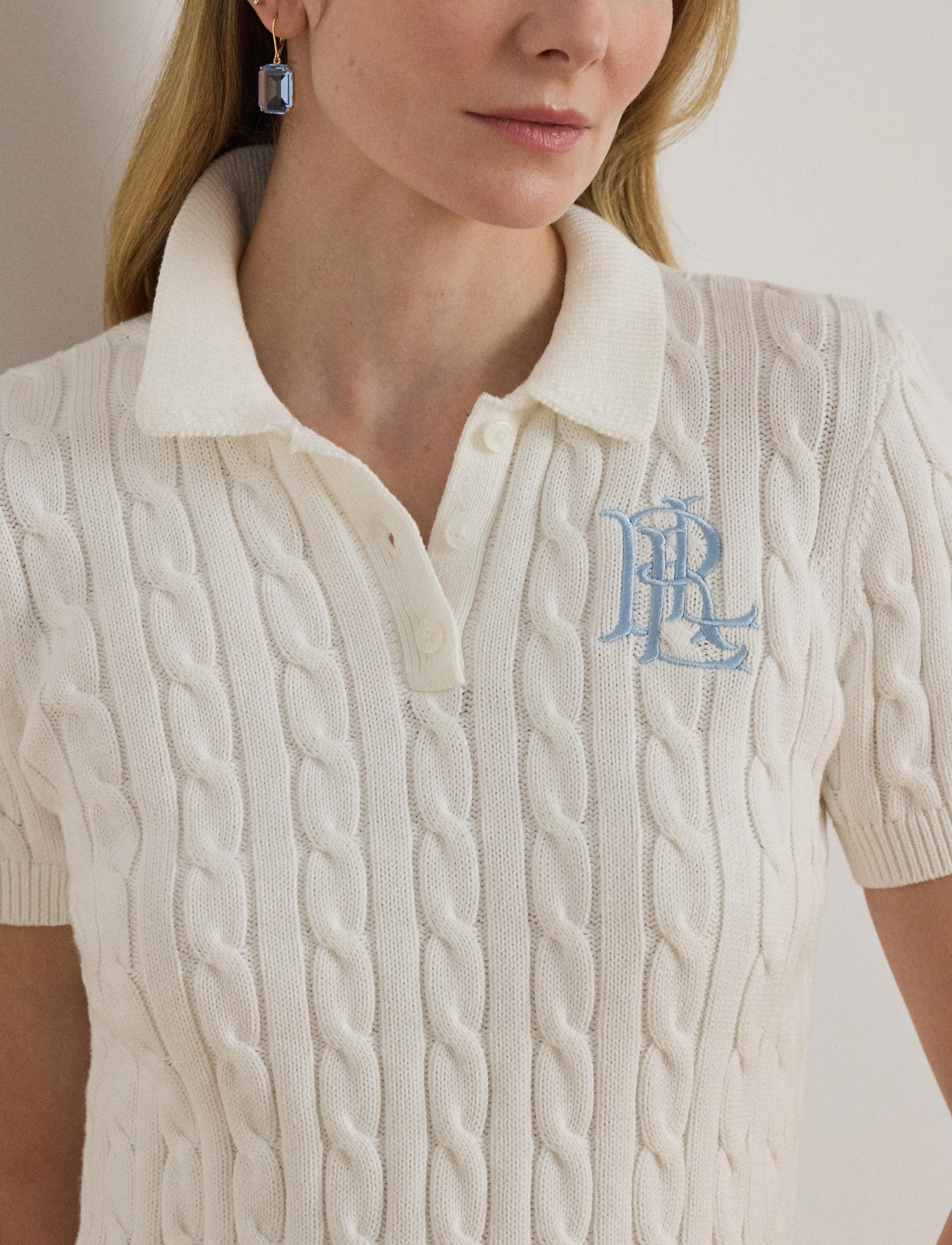Lauren Ralph Lauren - Cable-Knit Cotton Polo Sweater - striktrøjer - white - 3
