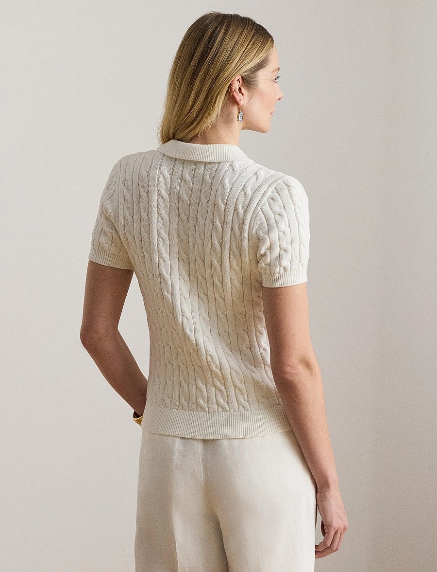 Lauren Ralph Lauren - Cable-Knit Cotton Polo Sweater - striktrøjer - white - 4