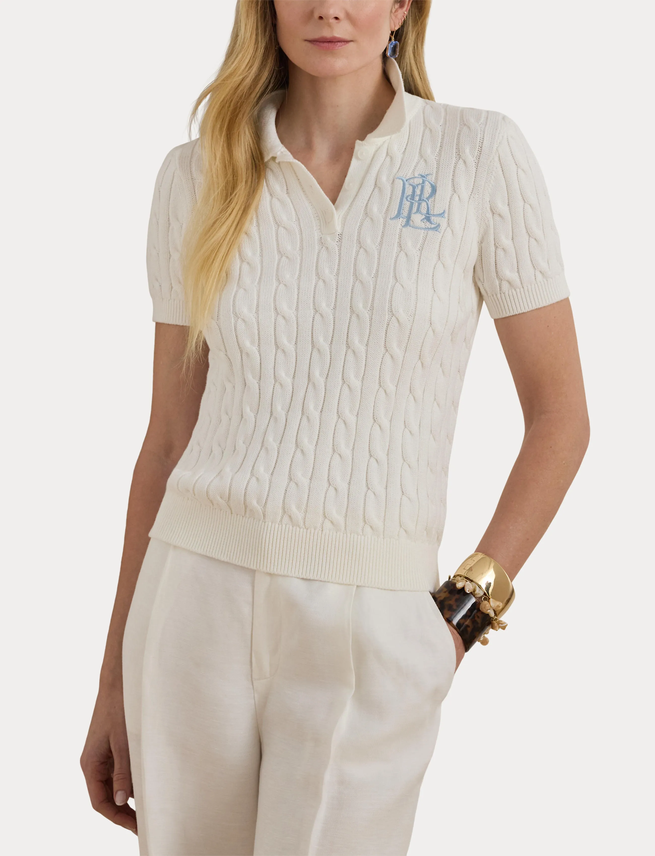 Lauren Ralph Lauren Cable-Knit Cotton Polo Sweater - Geburtstag - WHITE / white