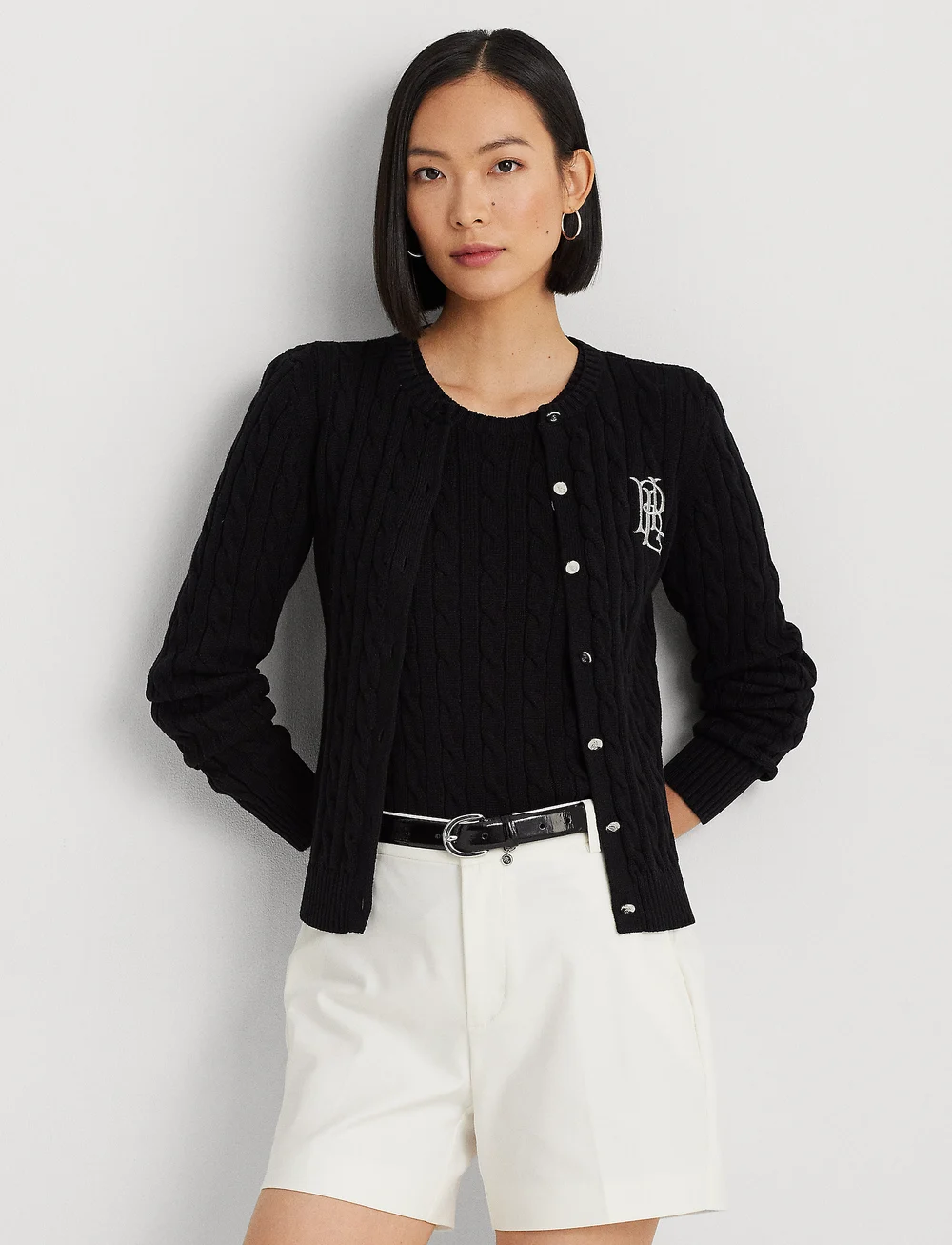 Lauren Ralph Lauren - Cable-Knit Cotton Cardigan - peysur - black - 0