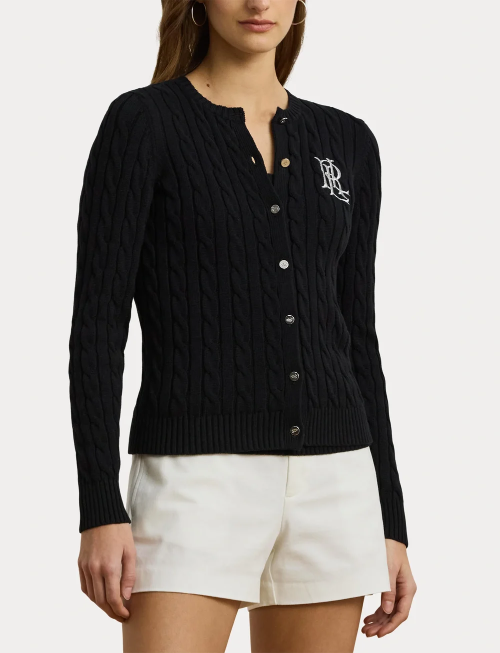 Lauren Ralph Lauren - Cable-Knit Cotton Cardigan - peysur - black - 4
