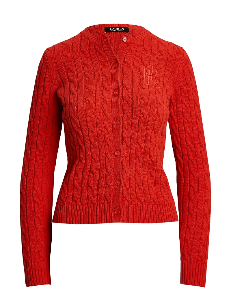 Lauren Ralph Lauren - Cable-Knit Cotton Cardigan - trøjer - bright vermilion - 1