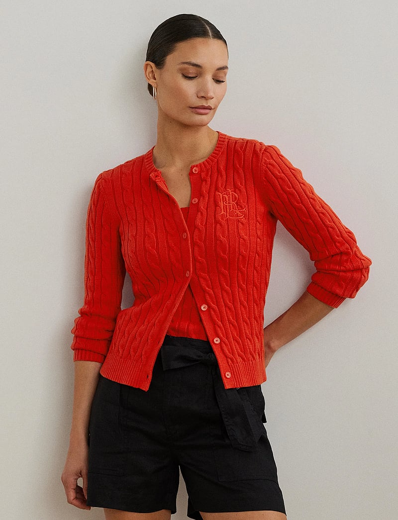 Lauren Ralph Lauren - Cable-Knit Cotton Cardigan - trøjer - bright vermilion - 3