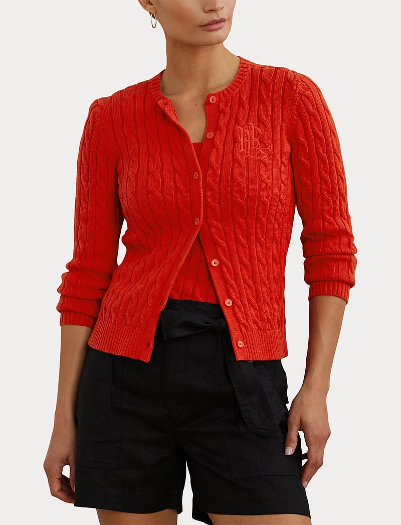Lauren Ralph Lauren - Cable-Knit Cotton Cardigan - trøjer - bright vermilion - 5