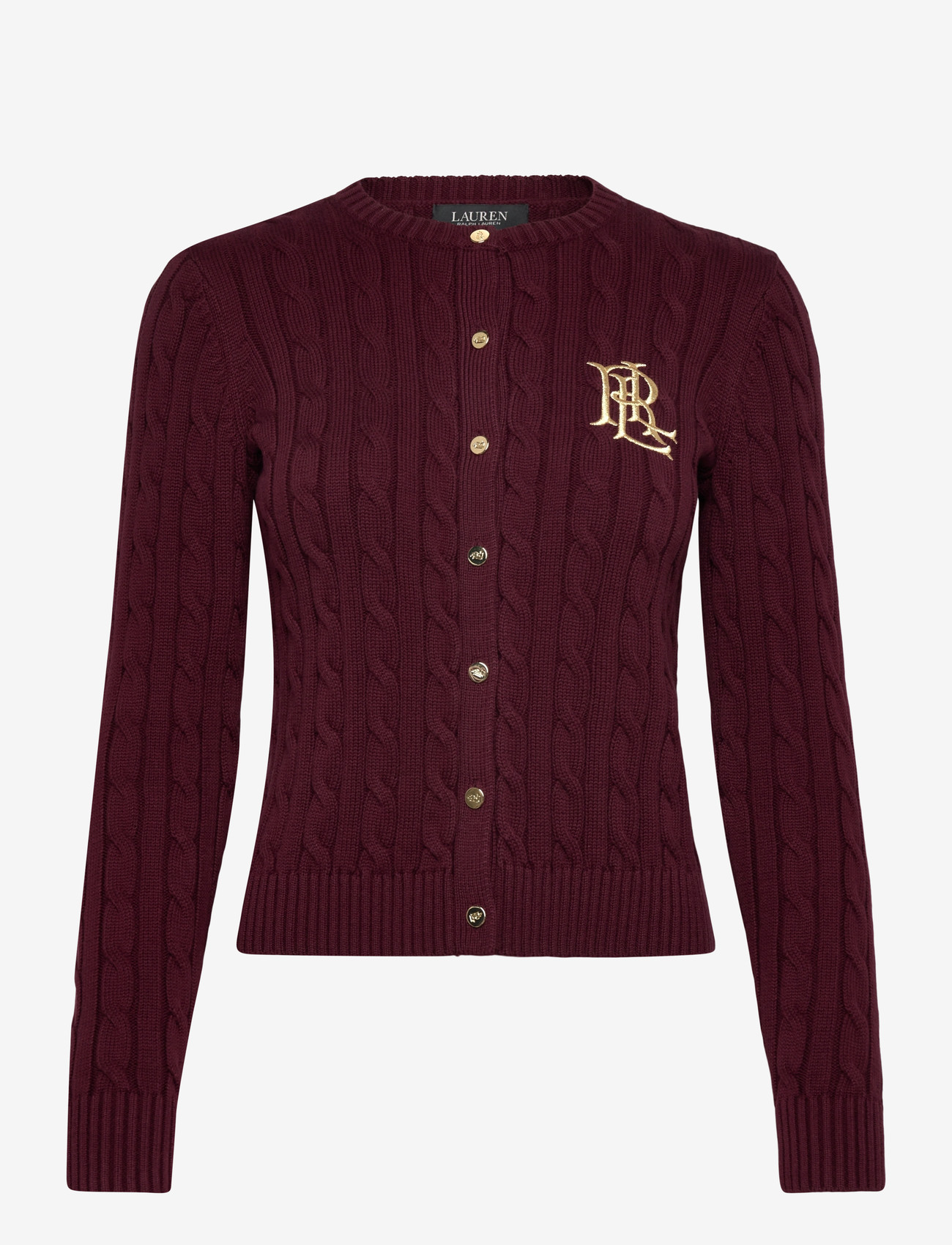 Lauren Ralph Lauren - Cable-Knit Cotton Cardigan - trøjer - dark garnet - 0