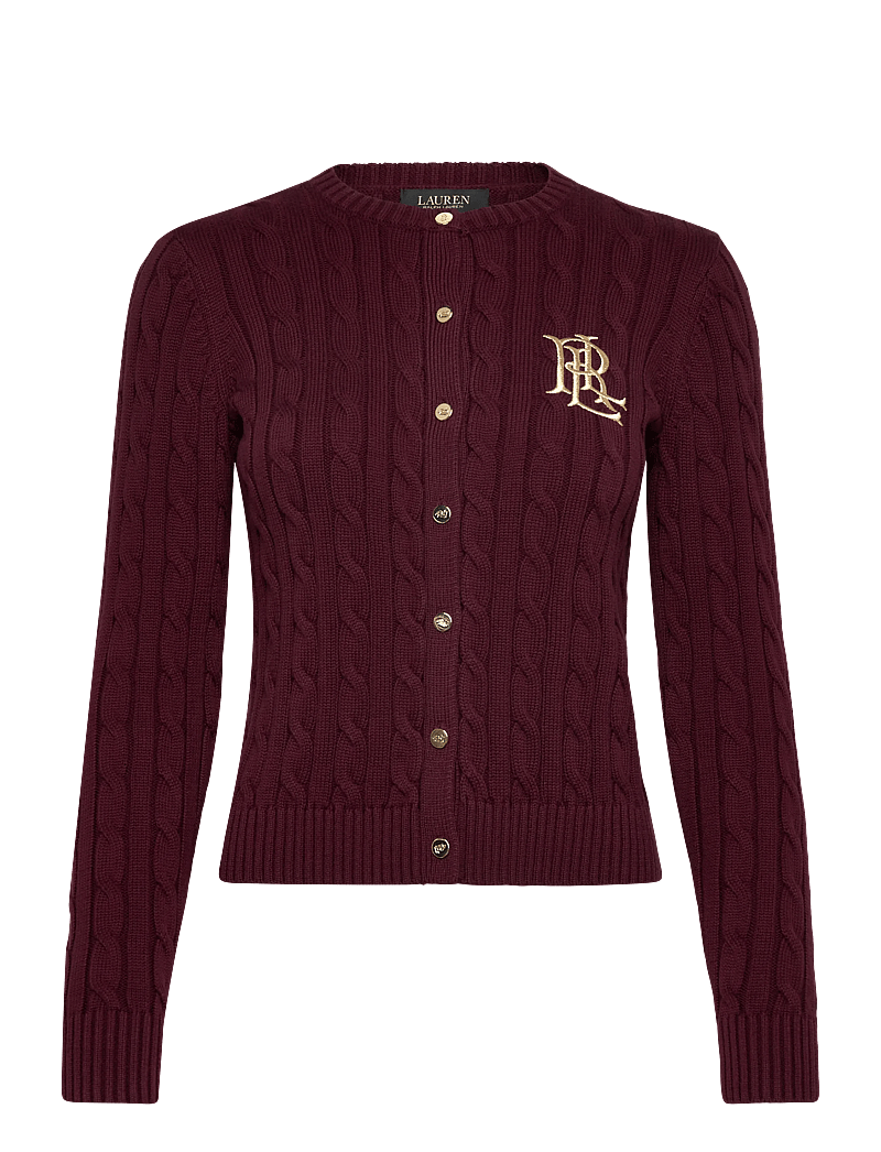 Lauren Ralph Lauren - Cable-Knit Cotton Cardigan - trøjer - dark garnet - 0