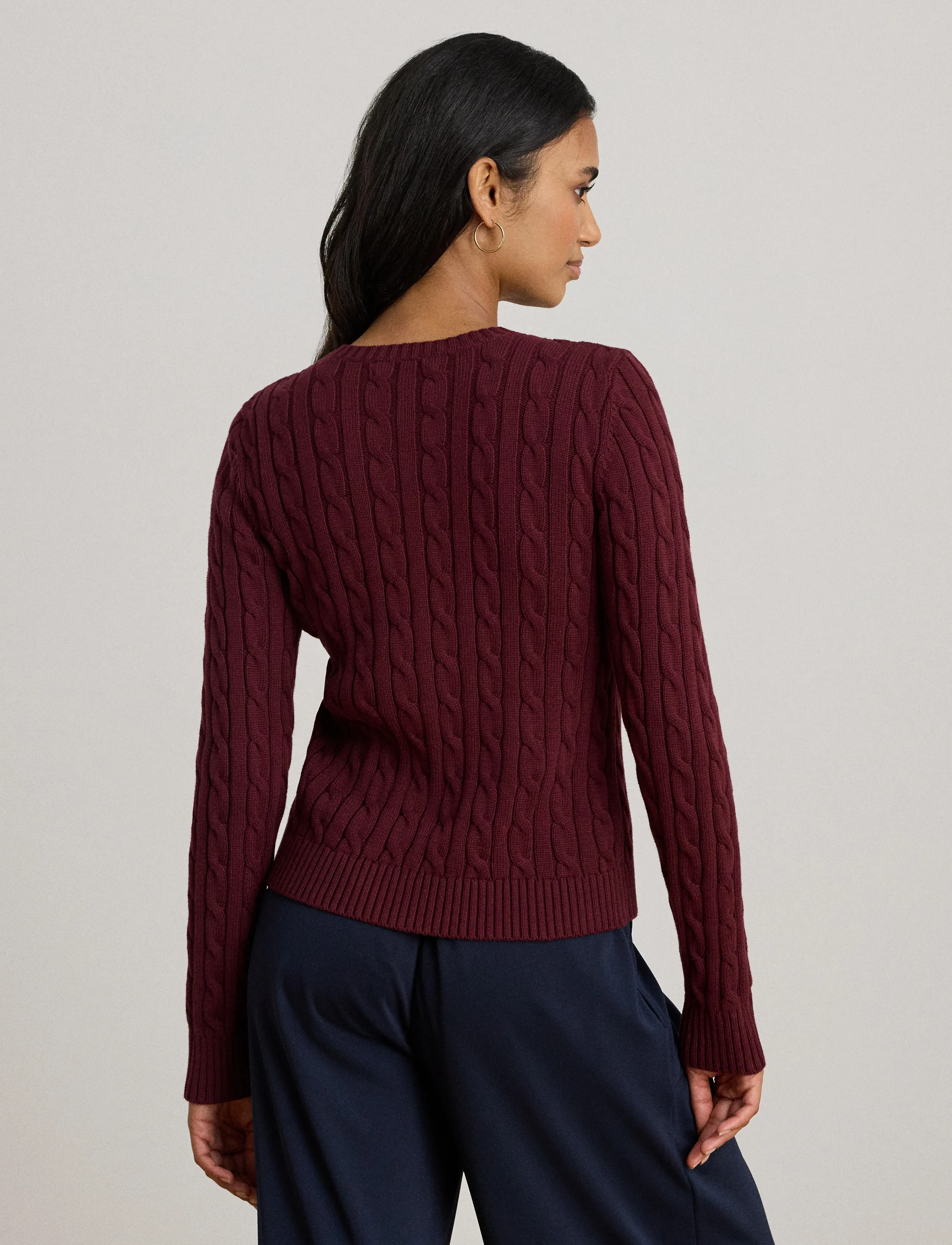 Lauren Ralph Lauren Cable-Knit Cotton Cardigan - Lauren Ralph Lauren - DARK GARNET / burgundy