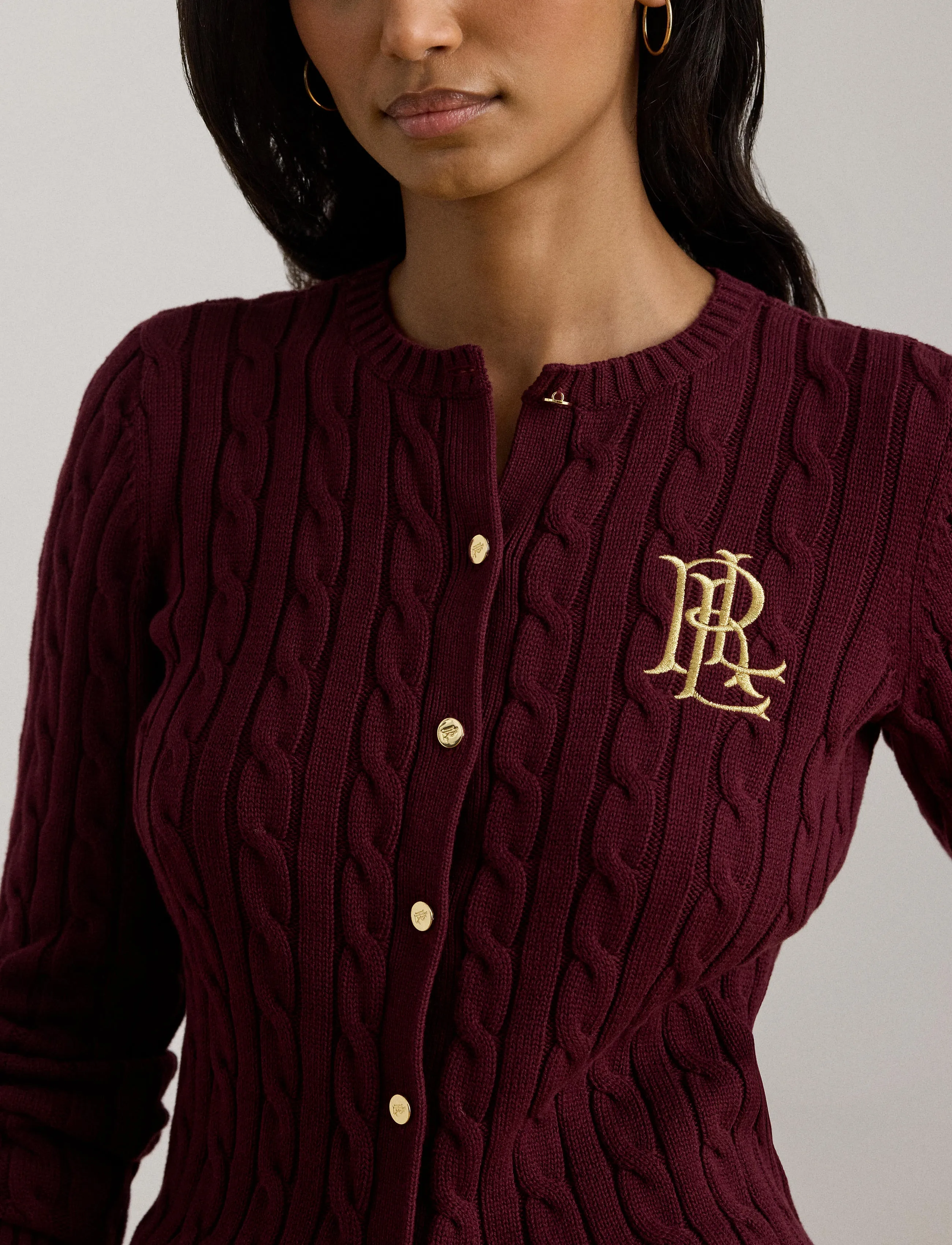 Lauren Ralph Lauren - GASSED COTTON-CARDIGAN - gilets - dark garnet - 4
