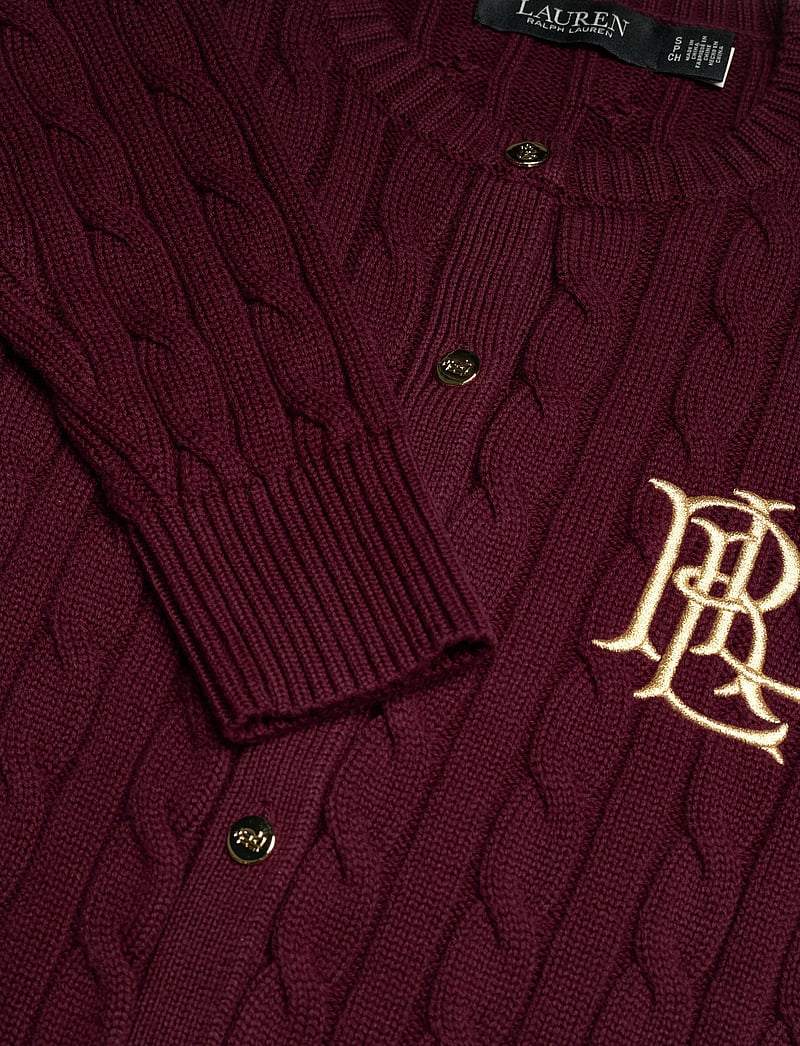 Lauren Ralph Lauren - Cable-Knit Cotton Cardigan - trøjer - dark garnet - 2