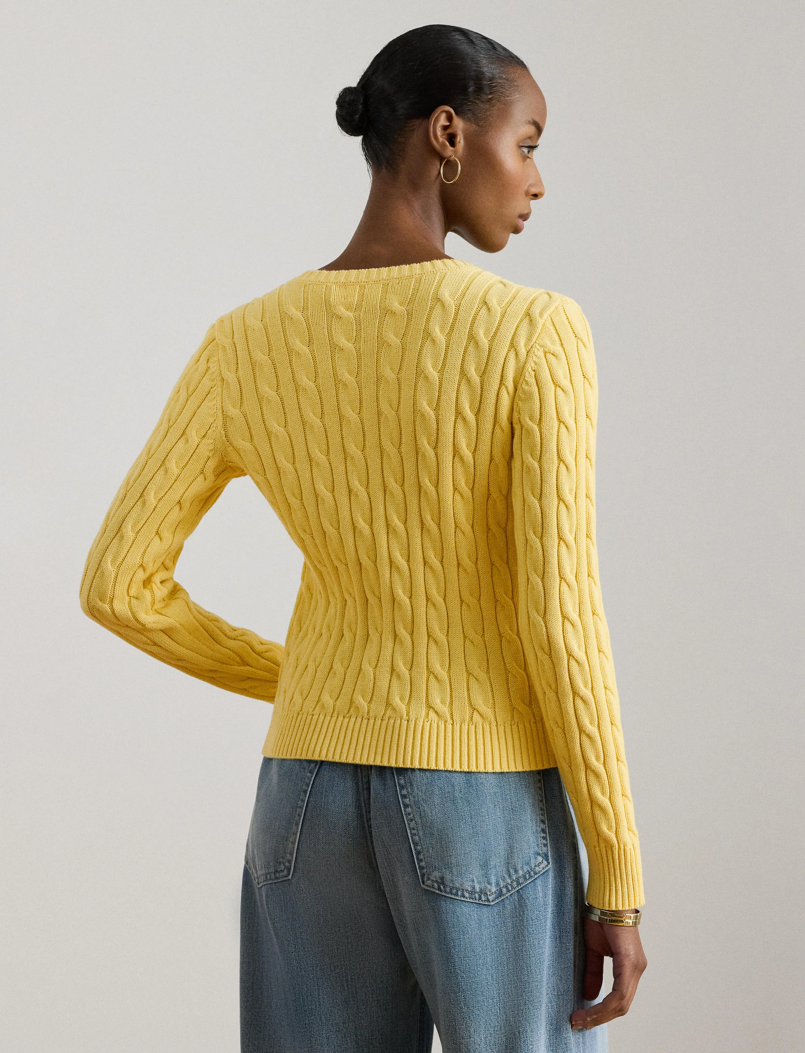 Lauren Ralph Lauren Cable-Knit Cotton Cardigan, S, Yellow, Strik > Cardigans, Dame