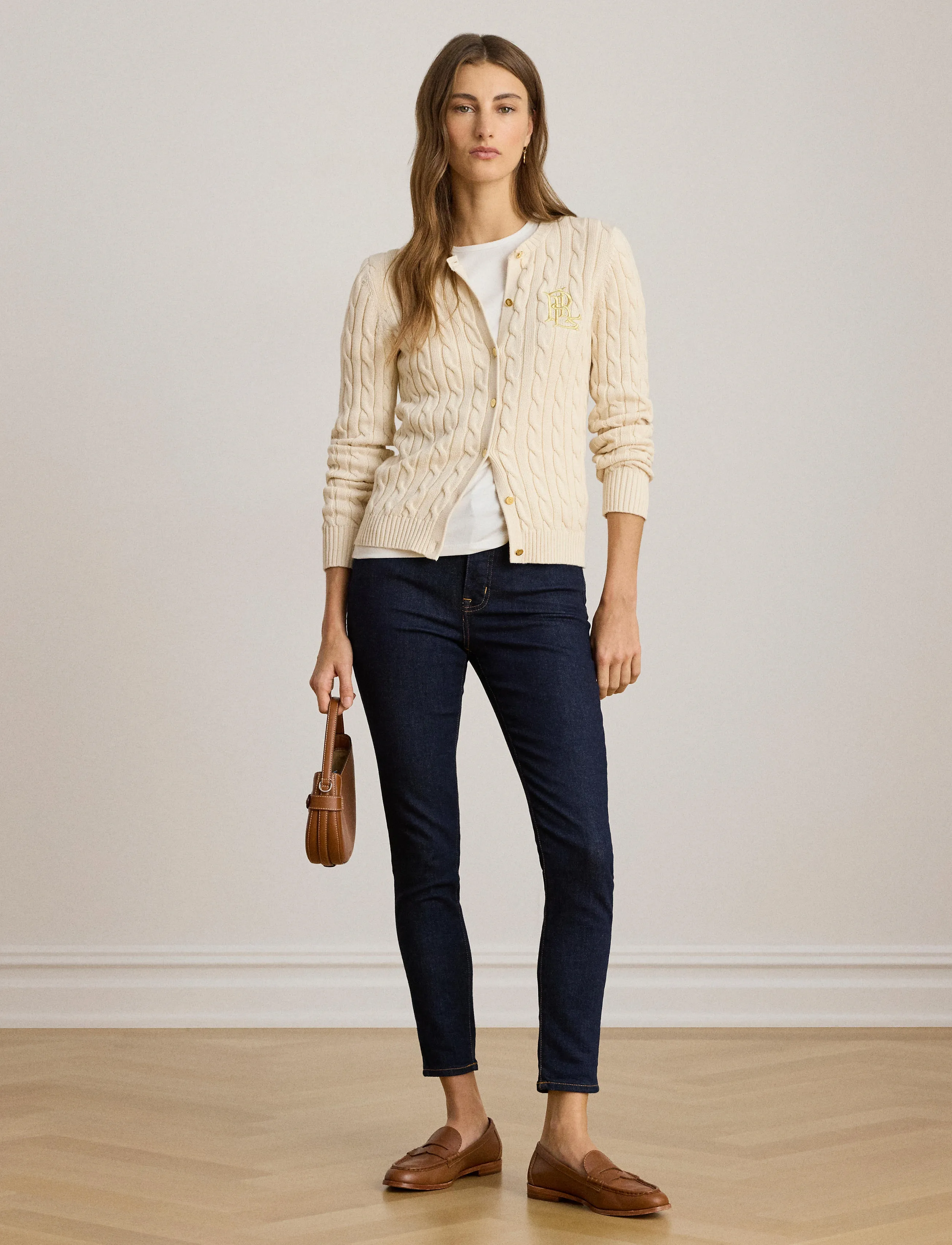 Lauren Ralph Lauren Cable-Knit Cotton Cardigan, XL, Cream, Strik > Cardigans, Dame