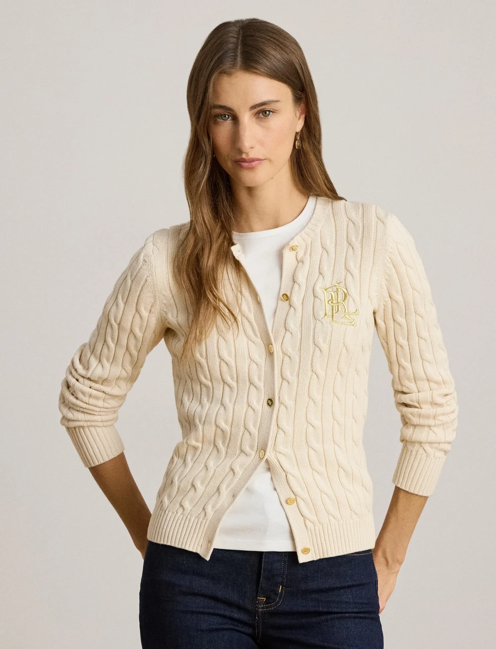 Lauren Ralph Lauren - Cable-Knit Cotton Cardigan - kardiganid - mascarpone cream - 3