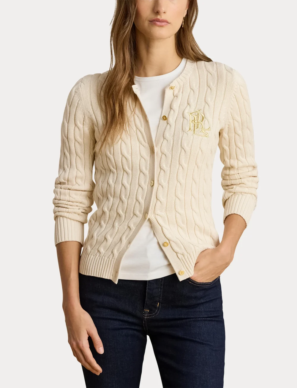 Lauren Ralph Lauren - Cable-Knit Cotton Cardigan - kardiganid - mascarpone cream - 5