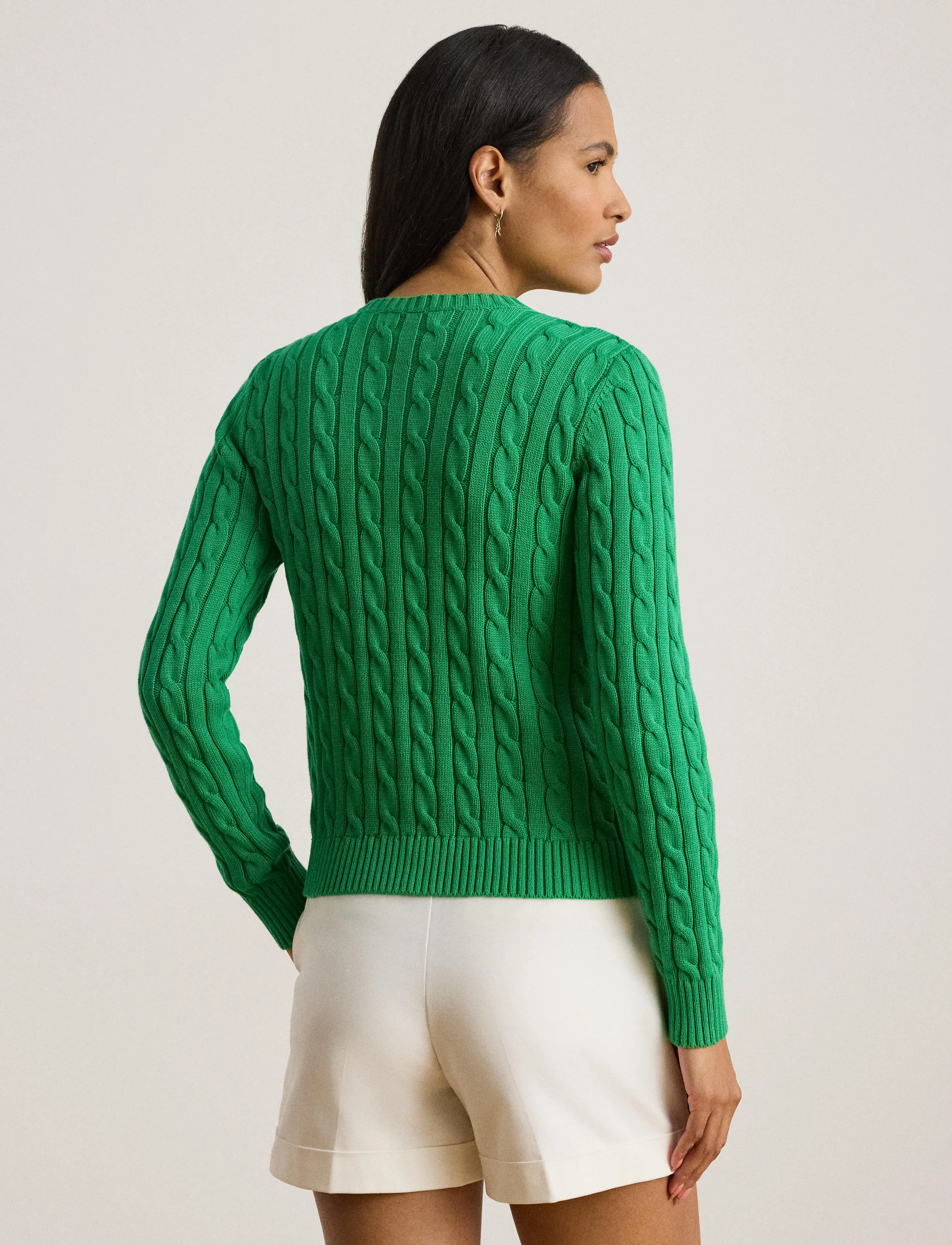 Lauren Ralph Lauren Cable-Knit Cotton Cardigan, XS, Green, Strik > Cardigans, Dame