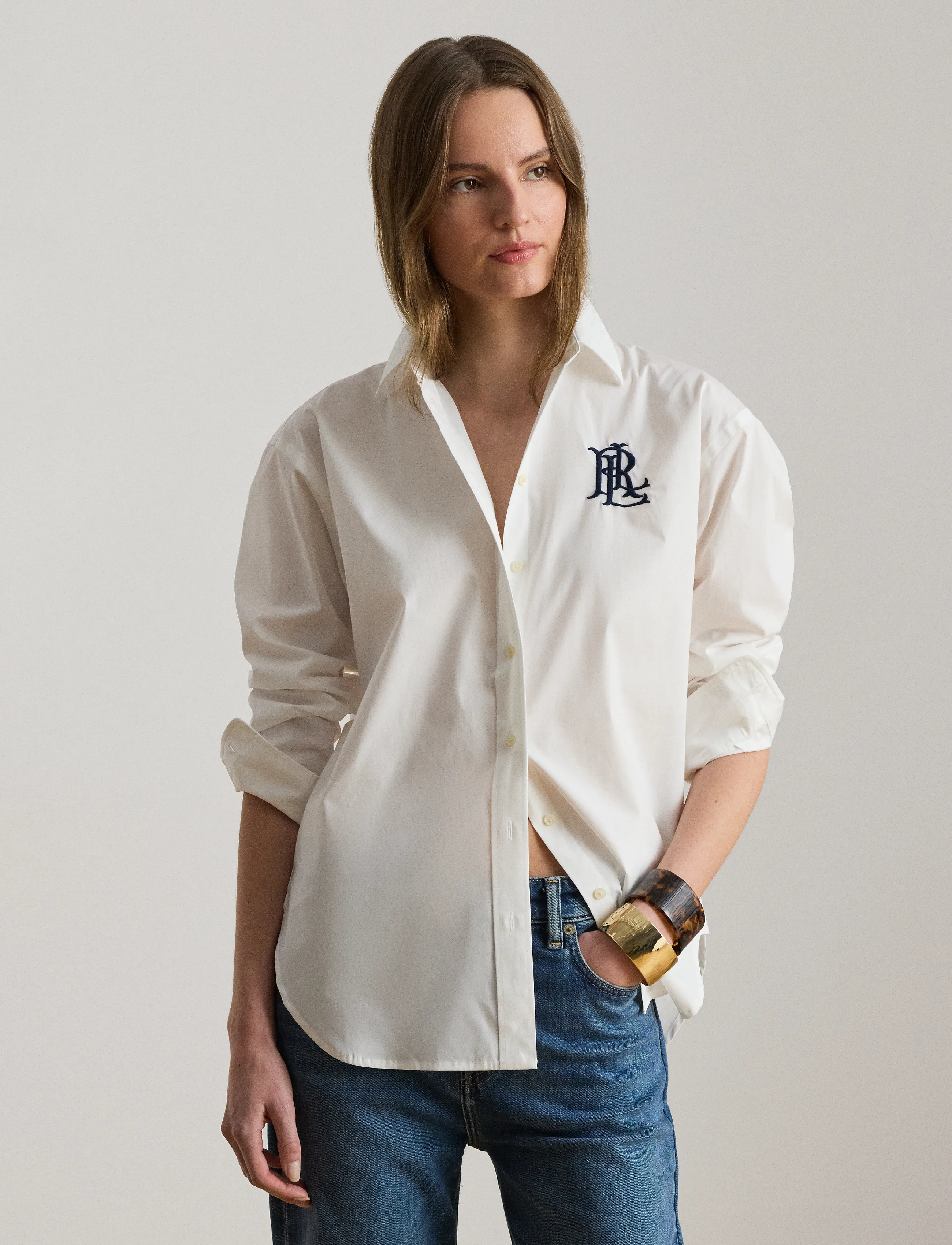 Lauren Ralph Relaxed Fit Stretch Cotton Shirt, XS, Shirts, Weiß - Long-sleeved, Frauen