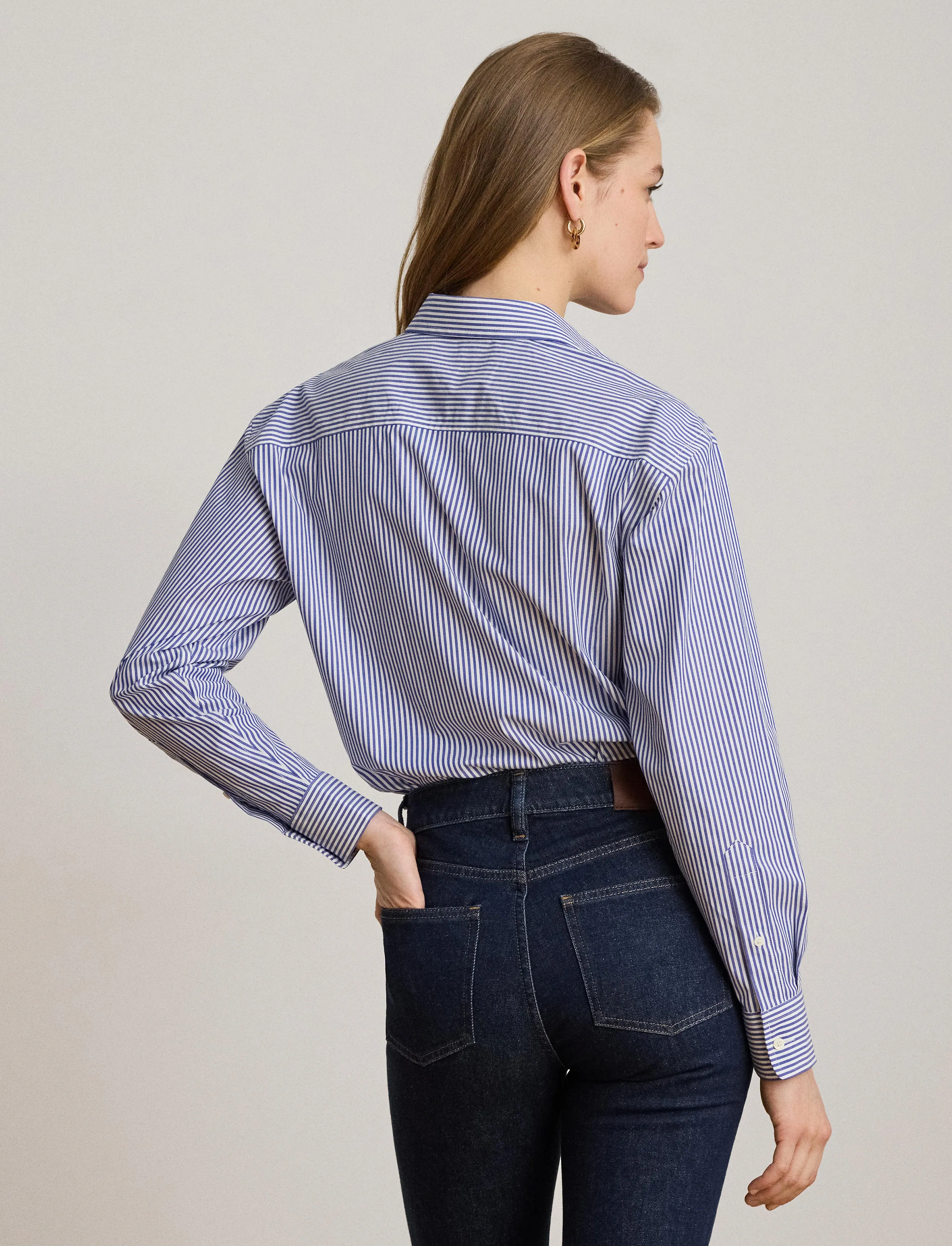 Lauren Ralph Lauren Relaxed Fit Striped Stretch Cotton Shirt - Lauren Ralph Lauren - BLUE/WHITE / blue