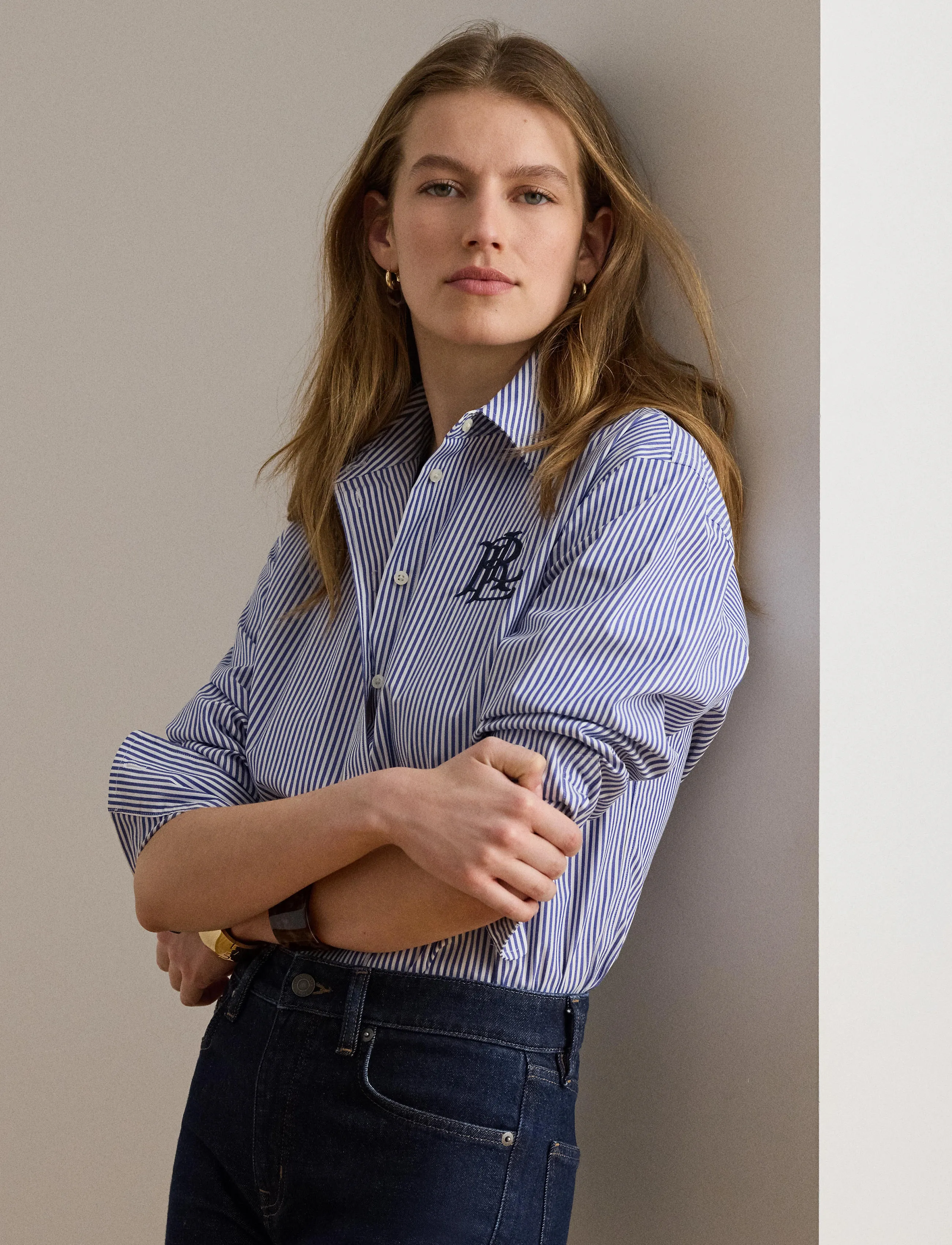Lauren Ralph Lauren Relaxed Fit Striped Stretch Cotton Shirt - Tøj - BLUE/WHITE / blue