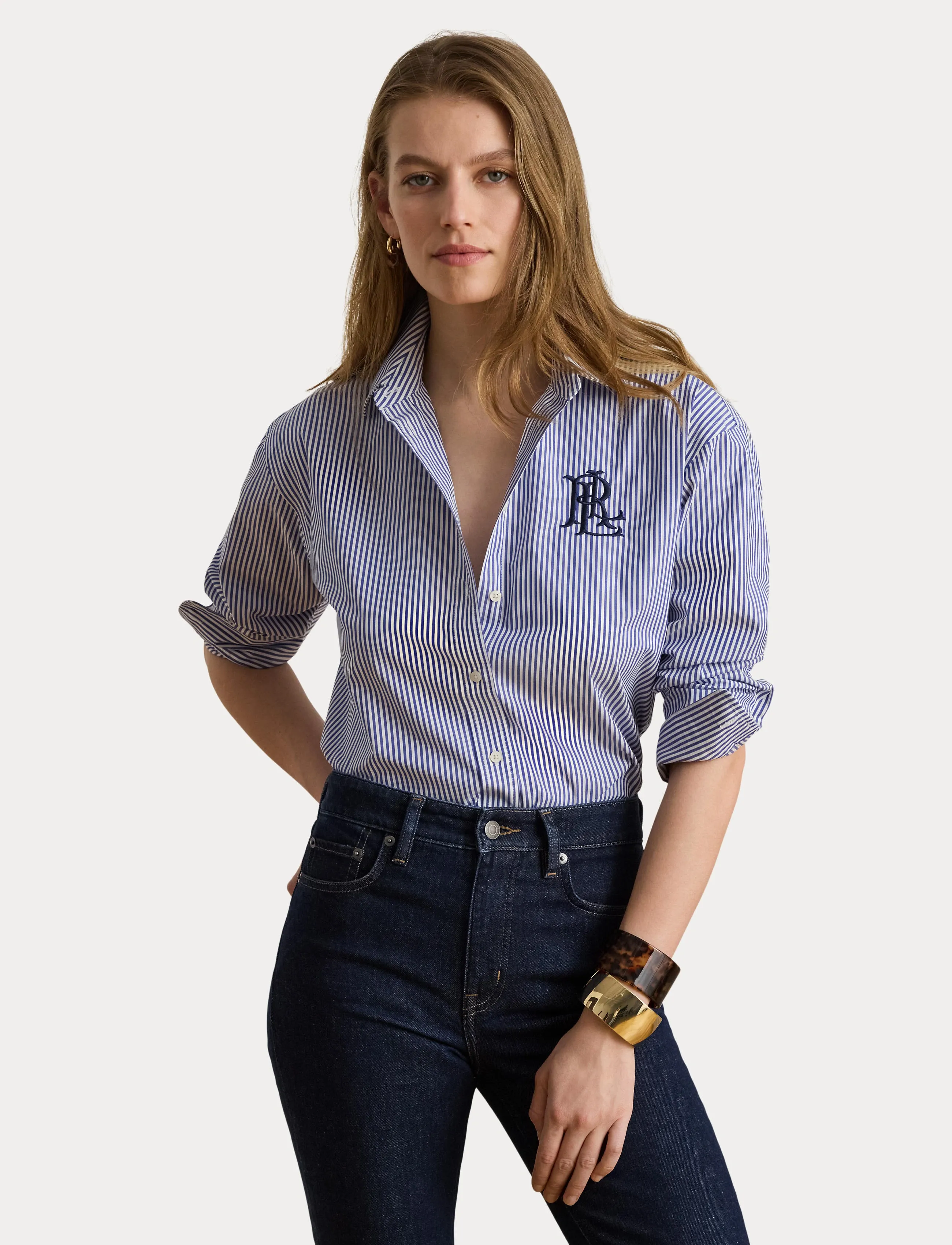 Lauren Ralph Lauren - Relaxed Fit Striped Stretch Cotton Shirt - langærmede skjorter - blue/white - 5