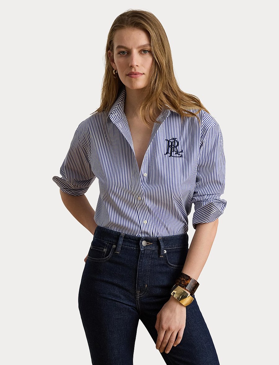 Lauren Ralph Lauren - Relaxed Fit Striped Stretch Cotton Shirt - langærmede skjorter - blue/white - 5