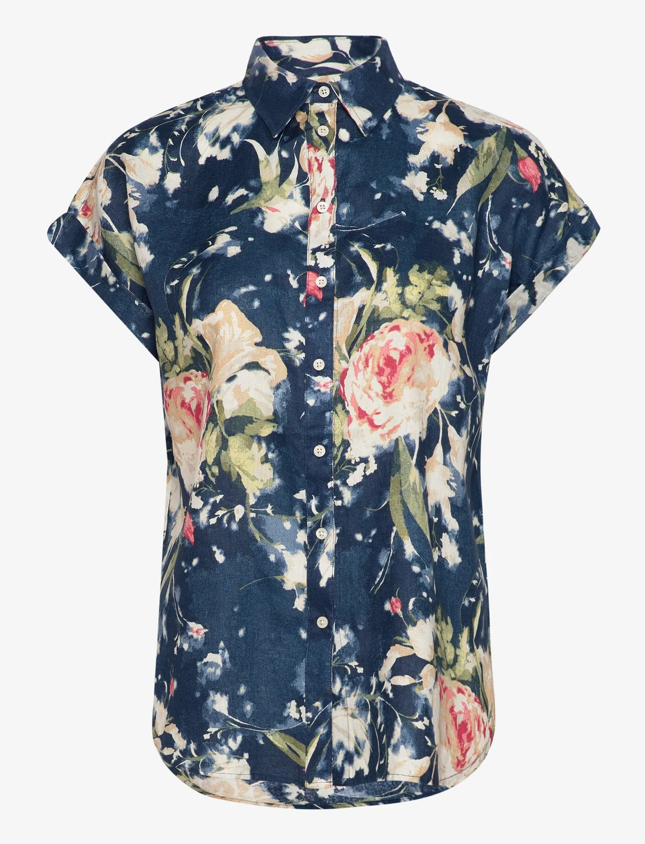 Lauren Ralph Lauren - Relaxed Fit Floral Short-Sleeve Shirt - kortermede skjorter - blue multi - 0