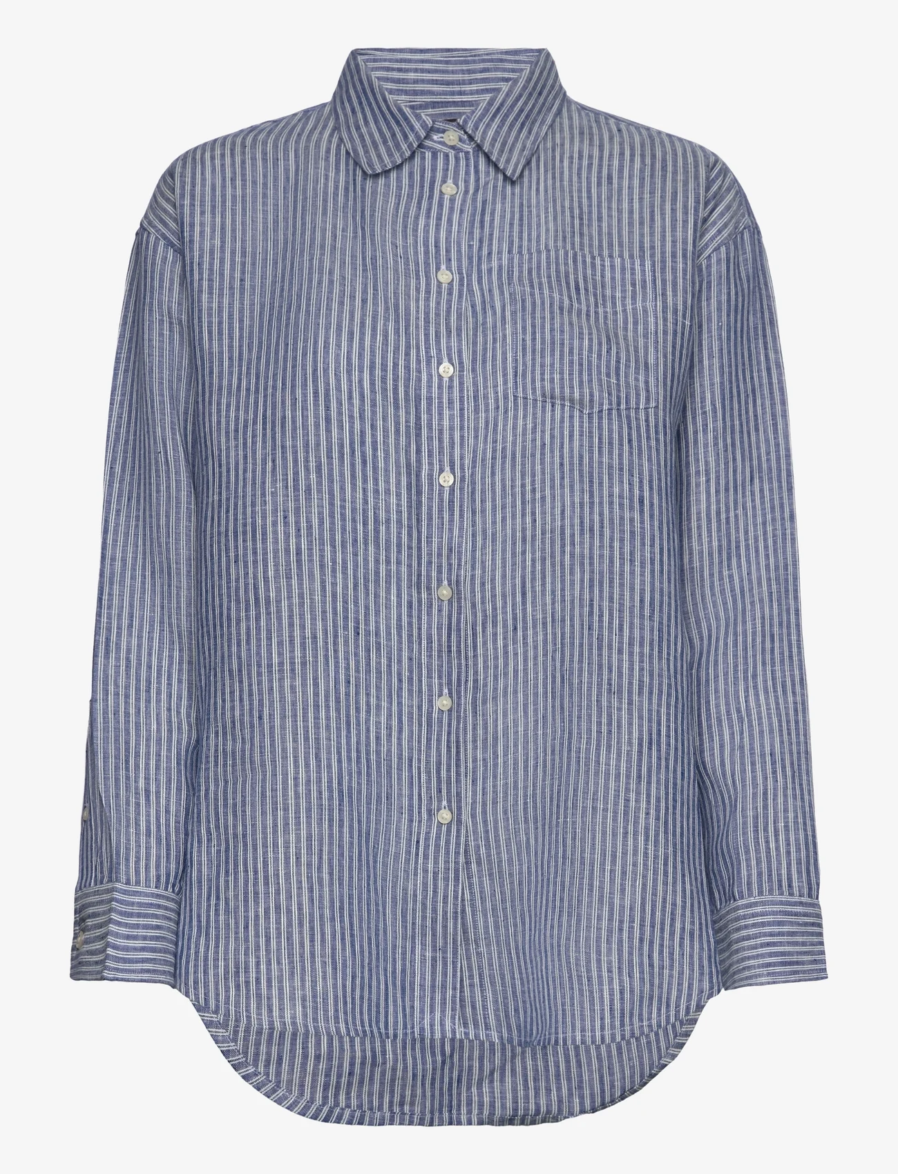 Lauren Ralph Lauren - Relaxed Fit PinstripeTK! Linen Shirt - hørskjorter - blue/white - 0
