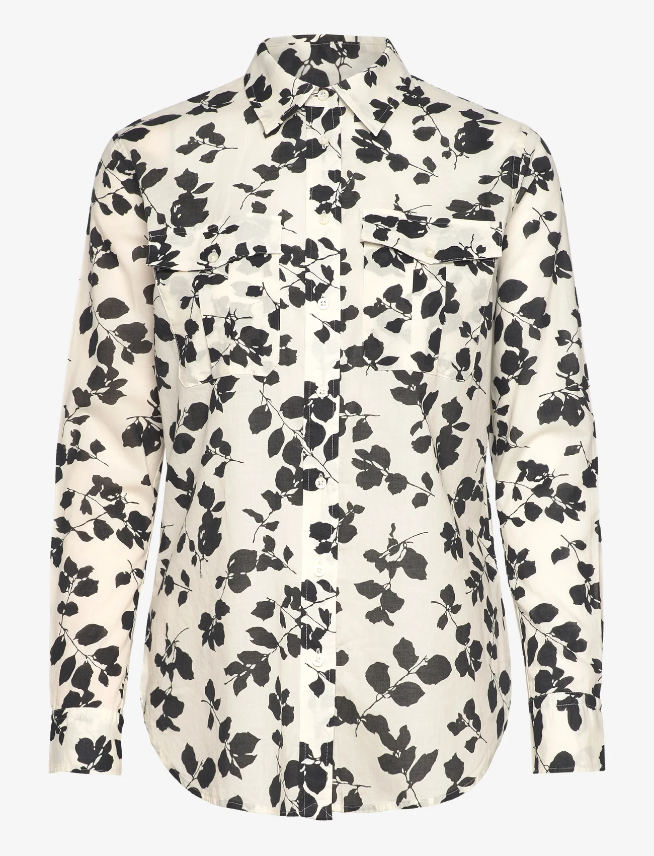 Lauren Ralph Lauren - Classic Fit Leaf-Print Voile Shirt - langermede skjorter - cream/black - 0