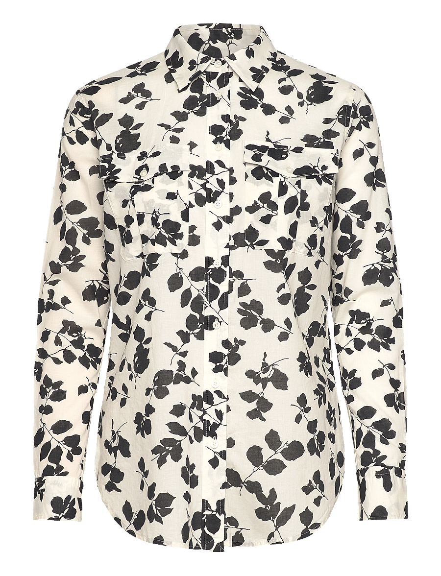 Lauren Ralph Lauren - Classic Fit Leaf-Print Voile Shirt - cream/black - 0