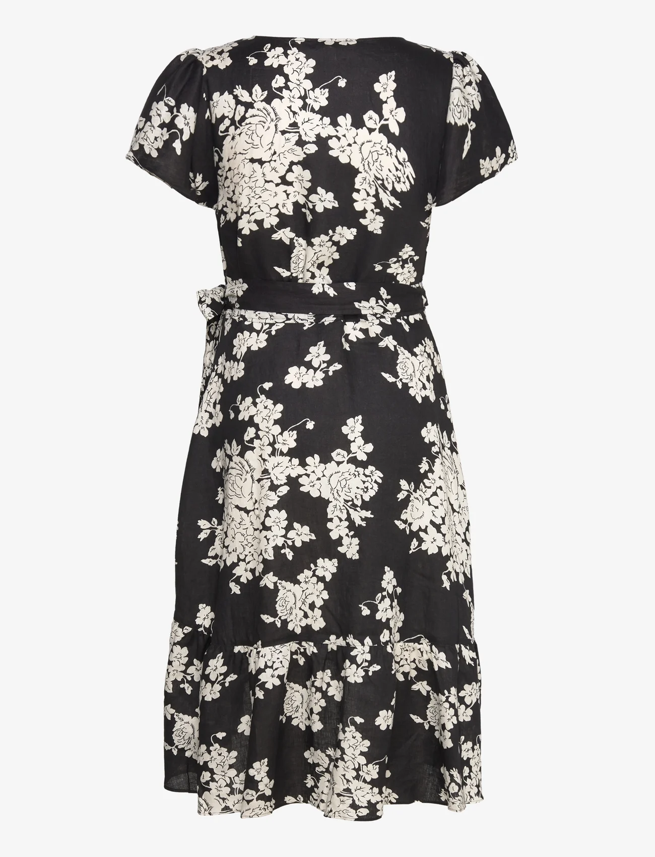 Lauren Ralph Lauren - Floral Linen Flutter-Sleeve Wrap Dress - kleitas ar pārlikumu - black/cream - 1